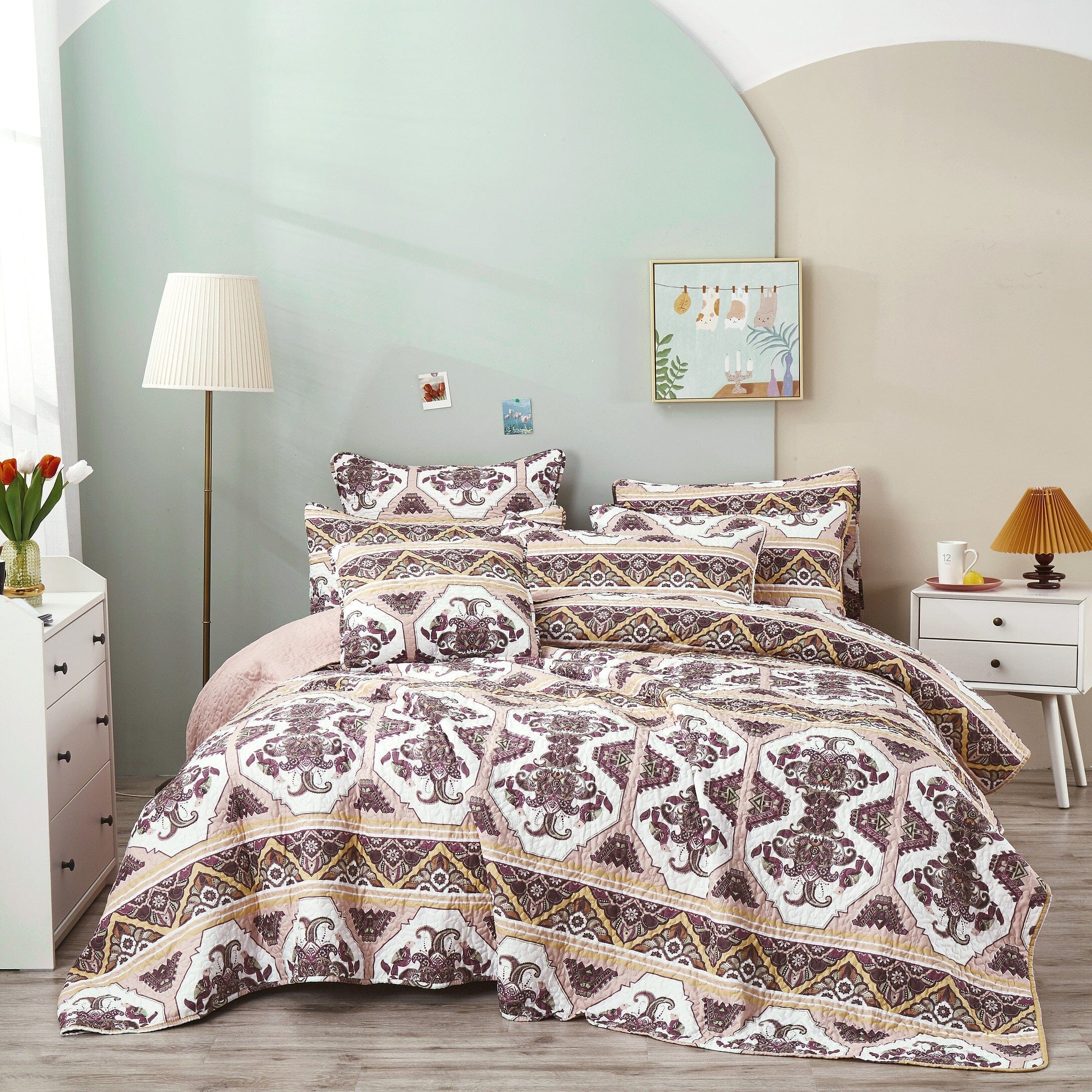 Majestic Oriental Kilim Bedspread - Coverlet w/ Shams