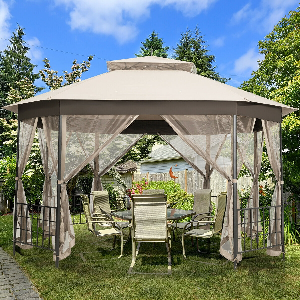 10’x 12’ Octagonal Patio Gazebo - Beige
