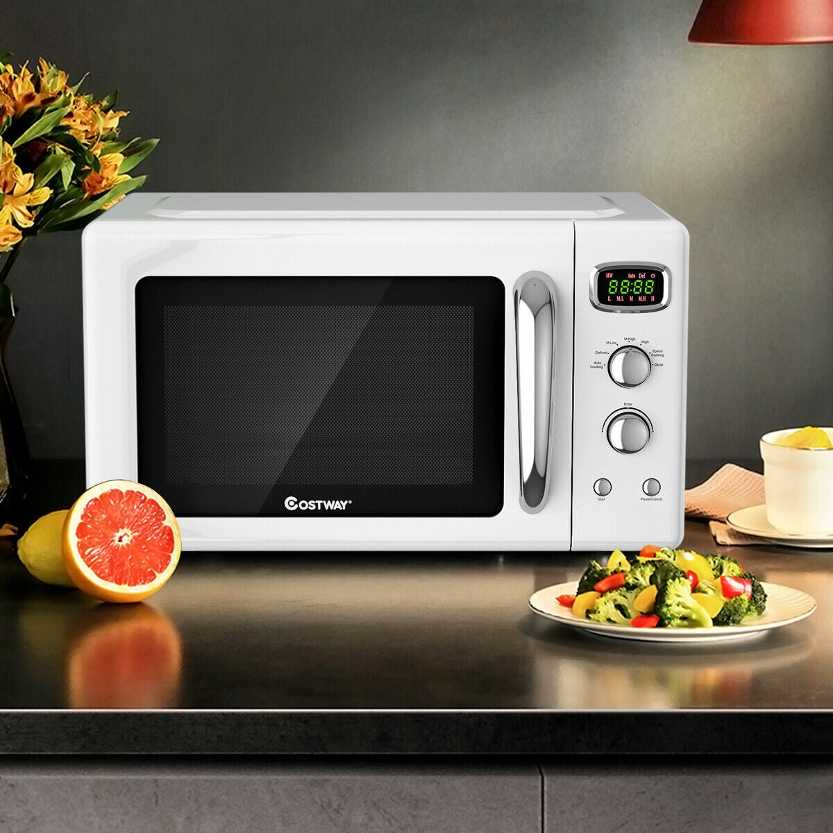 0.9 Cu.ft Retro Countertop Compact Microwave Oven - White