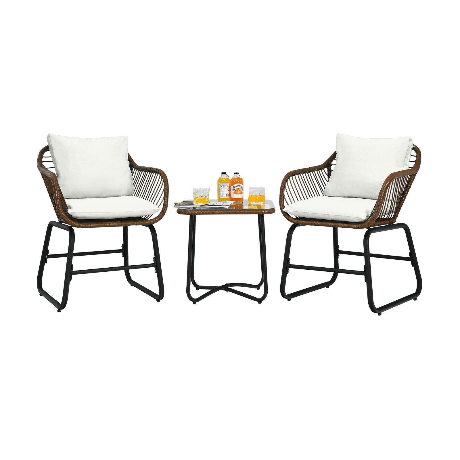 3 Pieces Patio Rattan Bistro Set - White