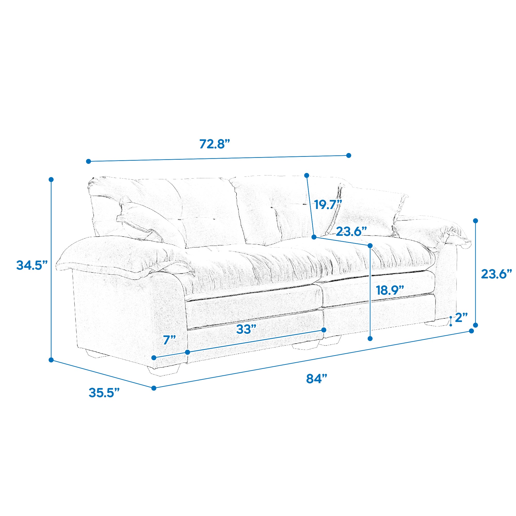 84' Chenille Sofa Small Sofa Loveseat Couch, Blue