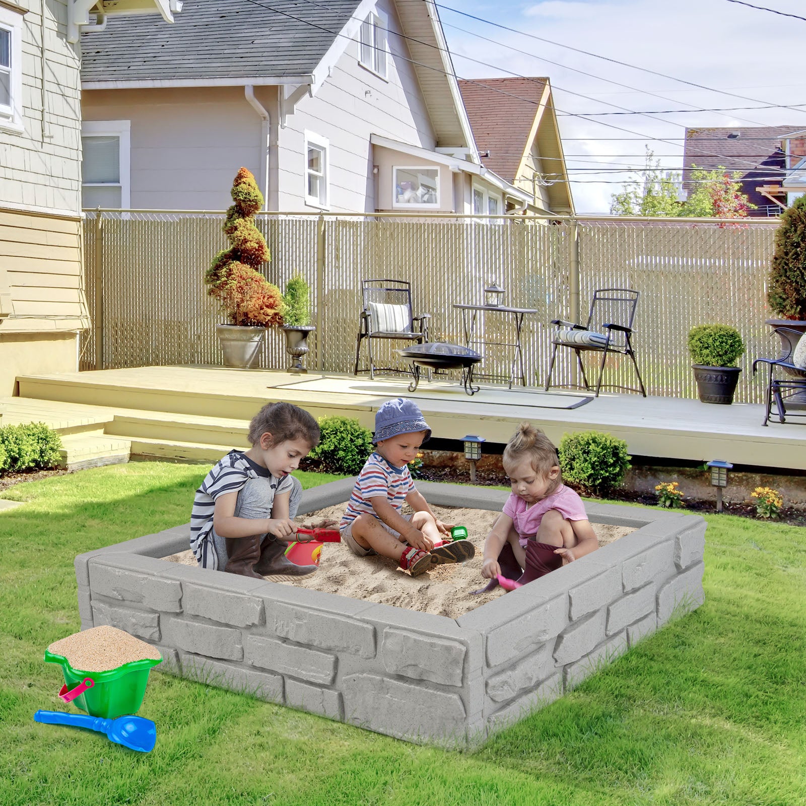 Linensnthings.com 2-In-1 HDPE Kids Sandbox with Cover and Bottom Liner ...