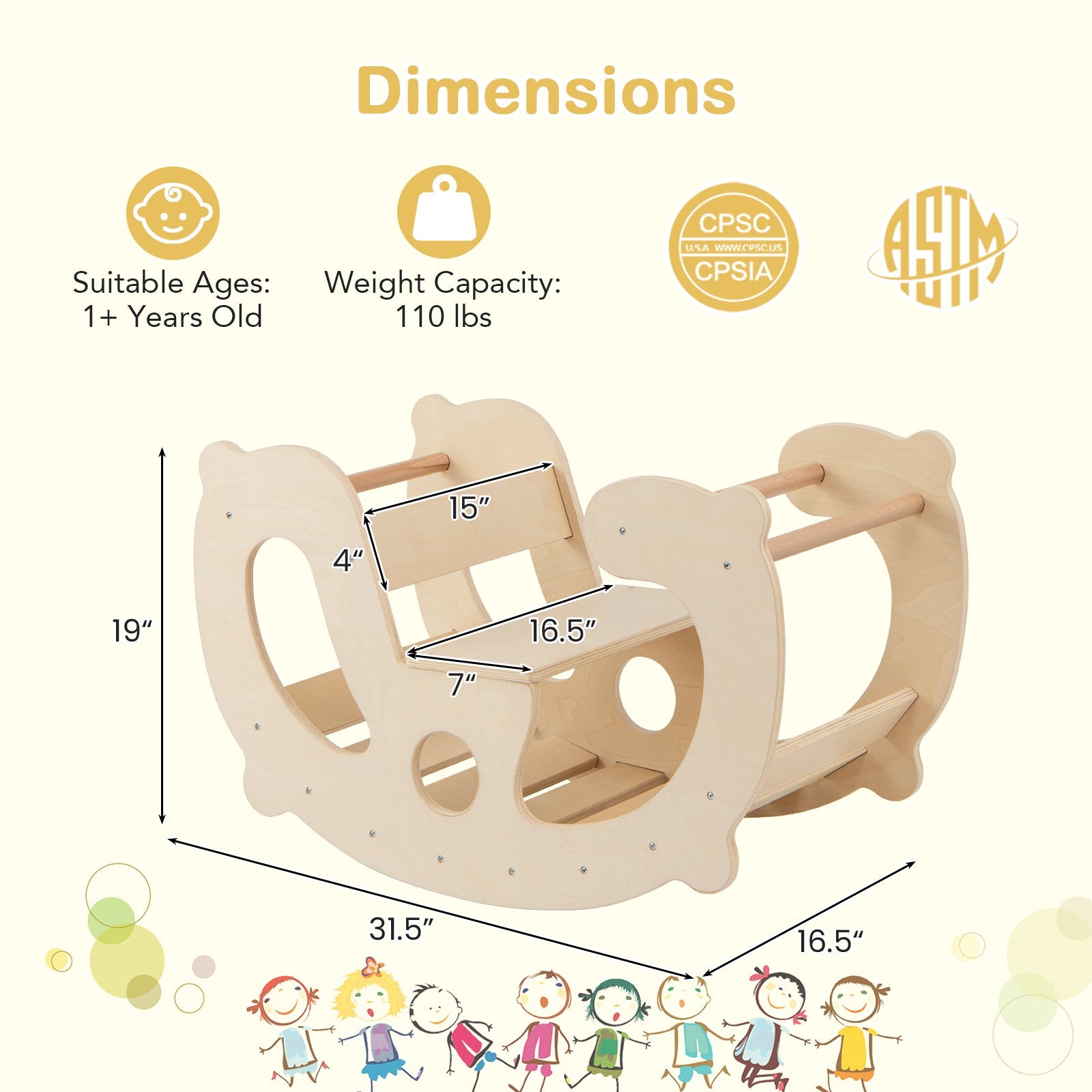 2-in-1 Rocking Horse Arch Climber-Natural