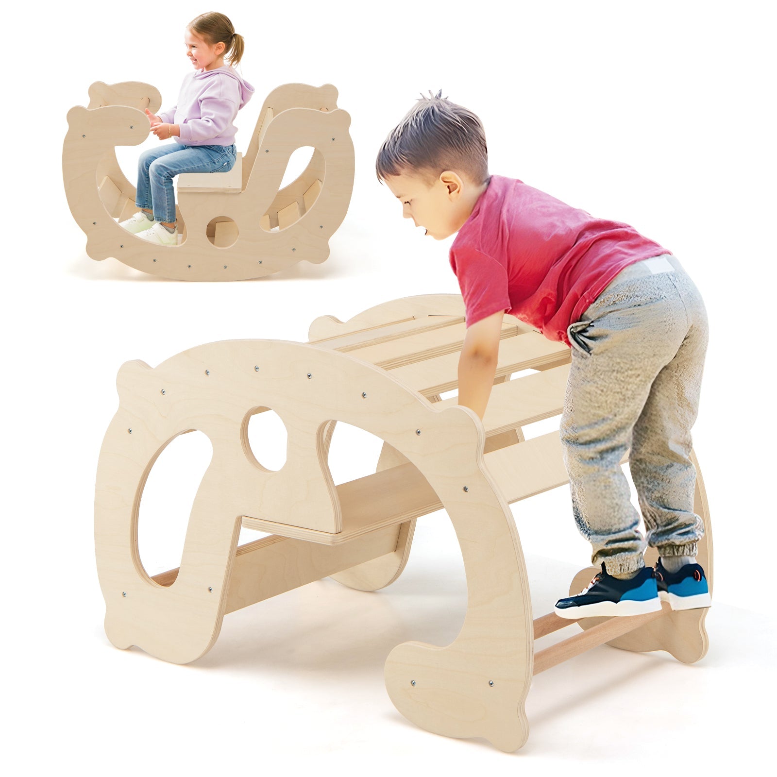 2-in-1 Rocking Horse Arch Climber-Natural