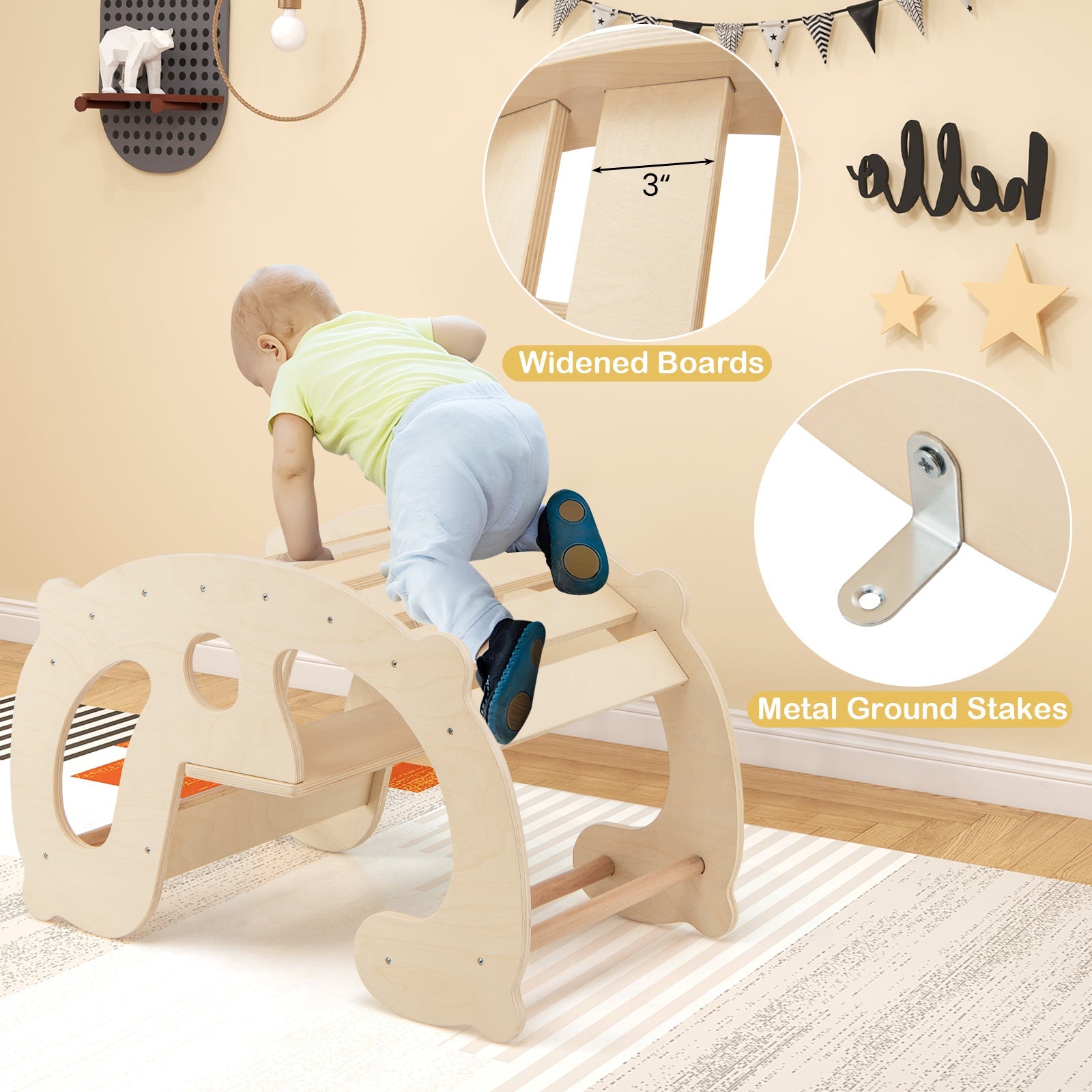 2-in-1 Rocking Horse Arch Climber-Natural
