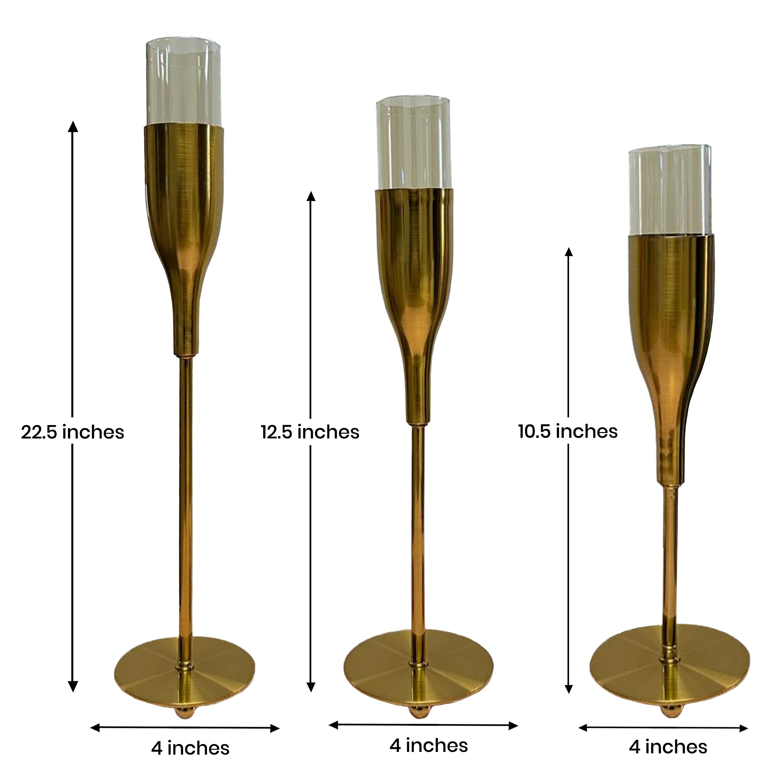 Gold Wine Glass Shaped Candle Holder - Set of 3 - Decozen