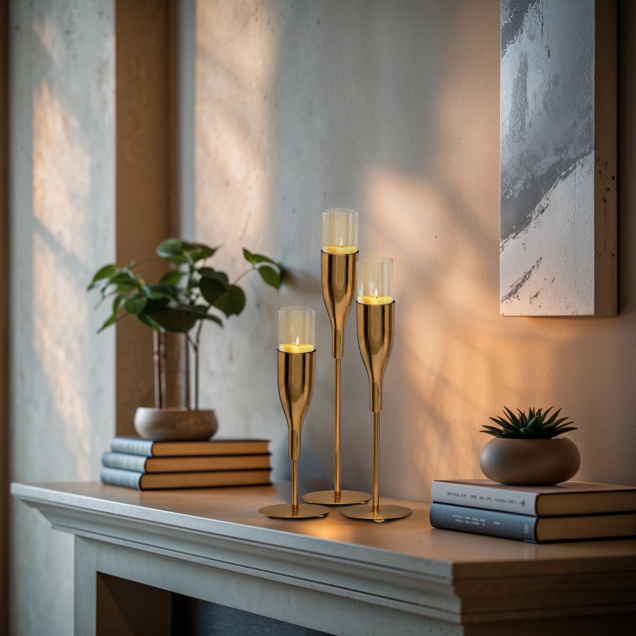 Gold Wine Glass Shaped Candle Holder - Set of 3 - Decozen