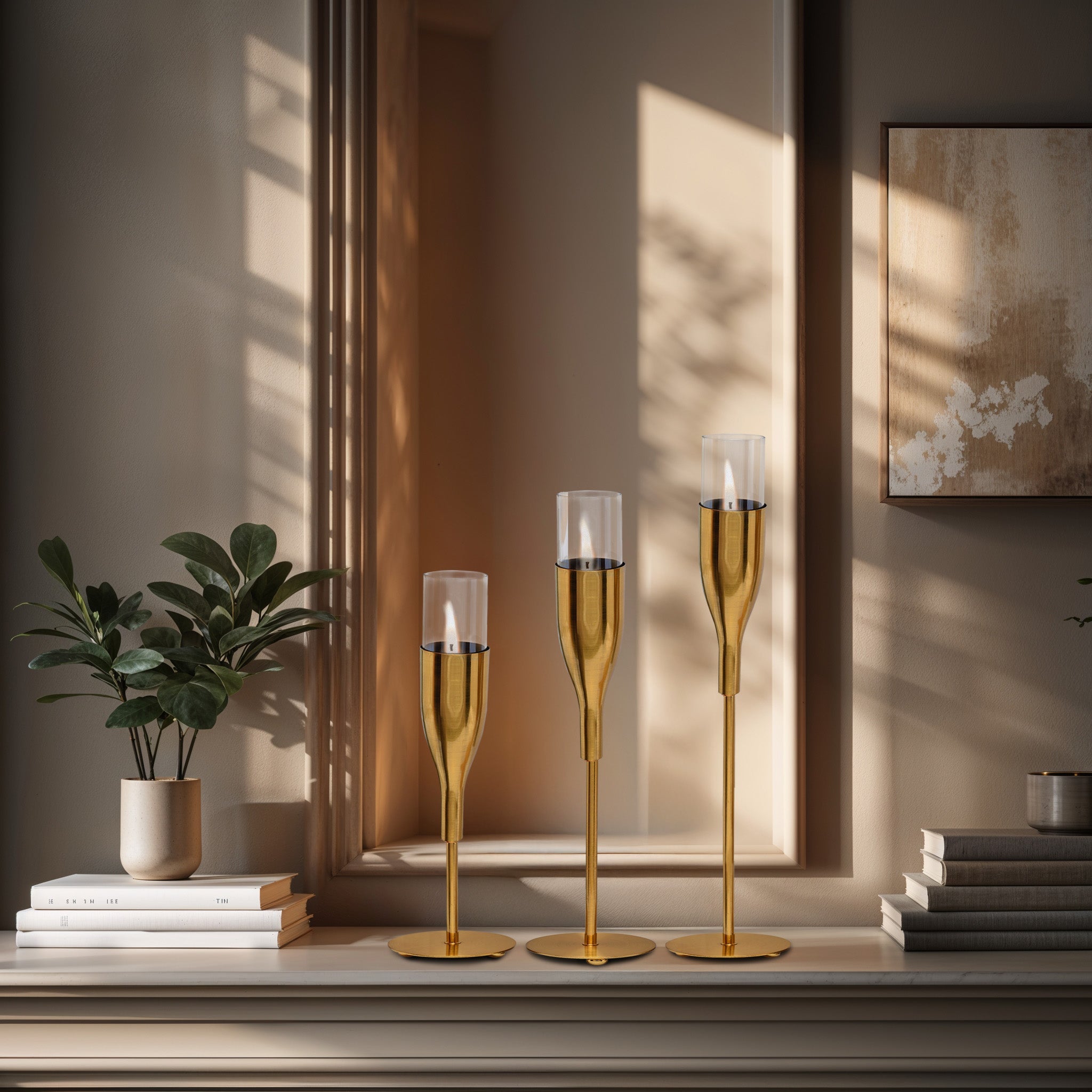 Gold Wine Glass Shaped Candle Holder - Set of 3 - Decozen