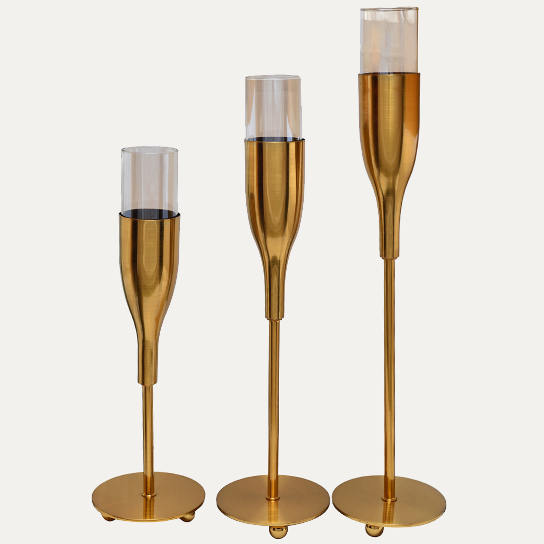 Gold Wine Glass Shaped Candle Holder - Set of 3 - Decozen