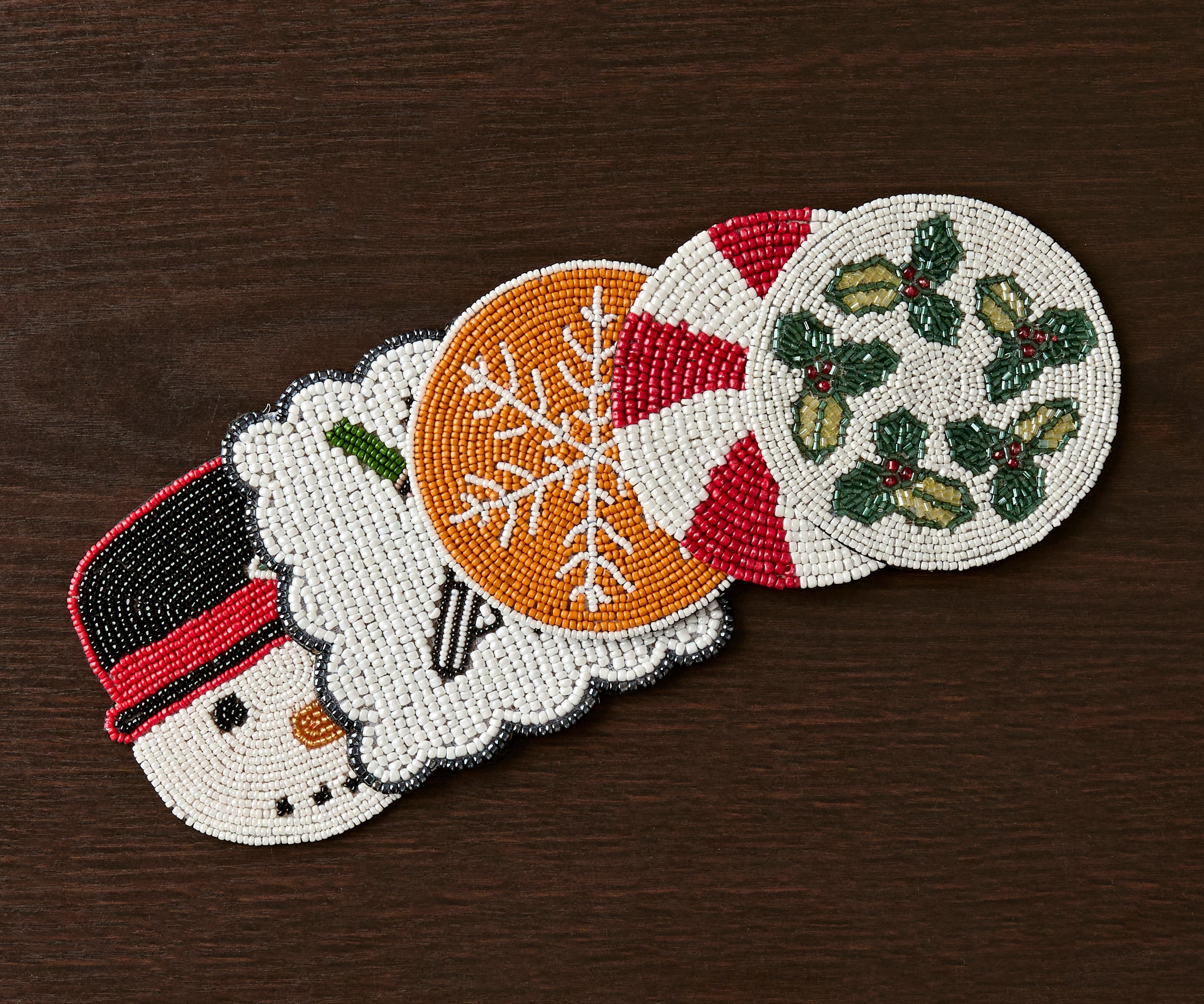 Handmade Beaded Holiday Coaster – Christmas Table Decor