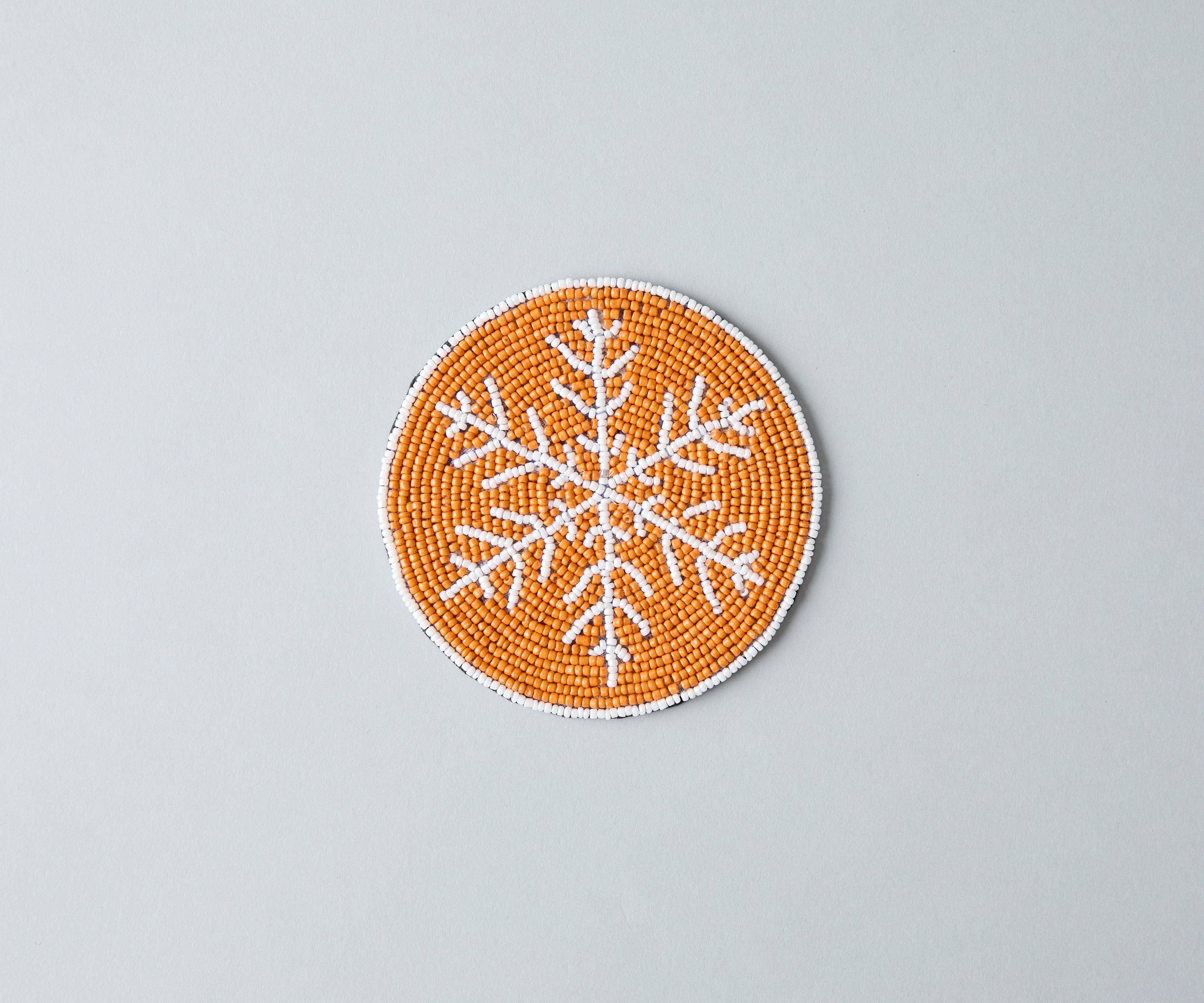 Handmade Beaded Christmas Snowflakes Coasters, White and Yellow Beads