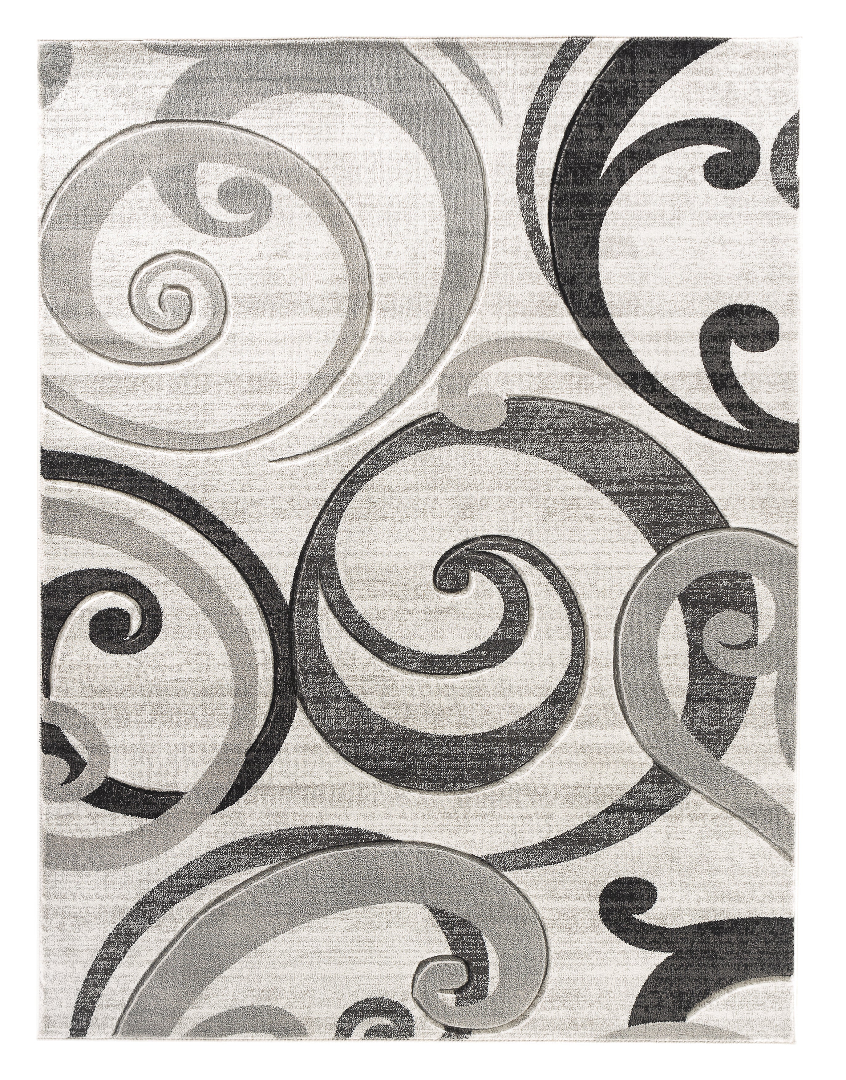 Grey Swirls, Hand-Carved Living Room Area Rug
