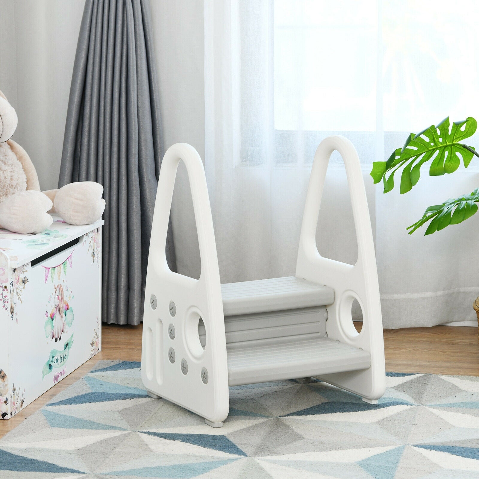 Kids Step Stool Learning Helper with Armrest -Gray