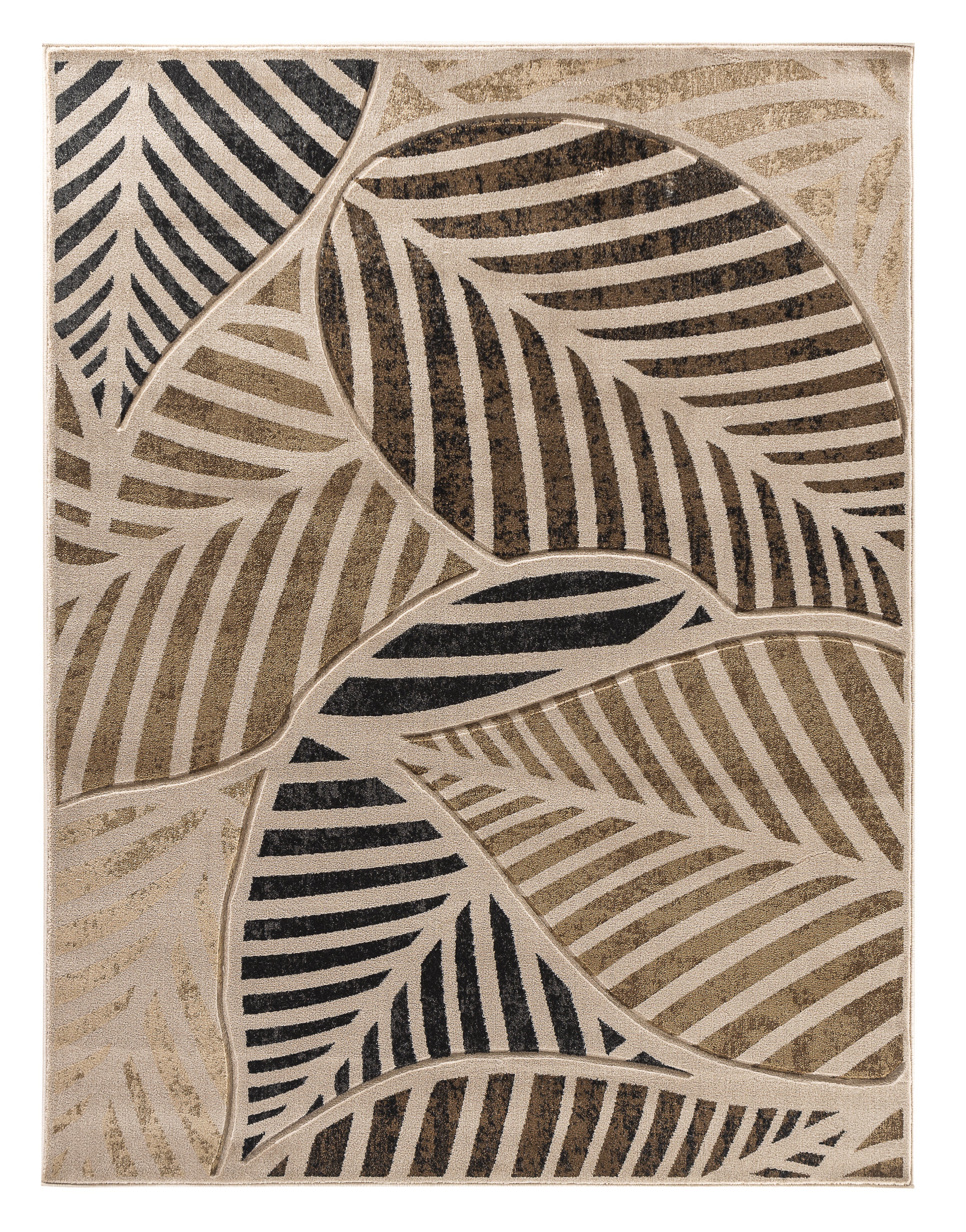 Beige Leaf, Hand-Carved, Soft Living Room Area Rug