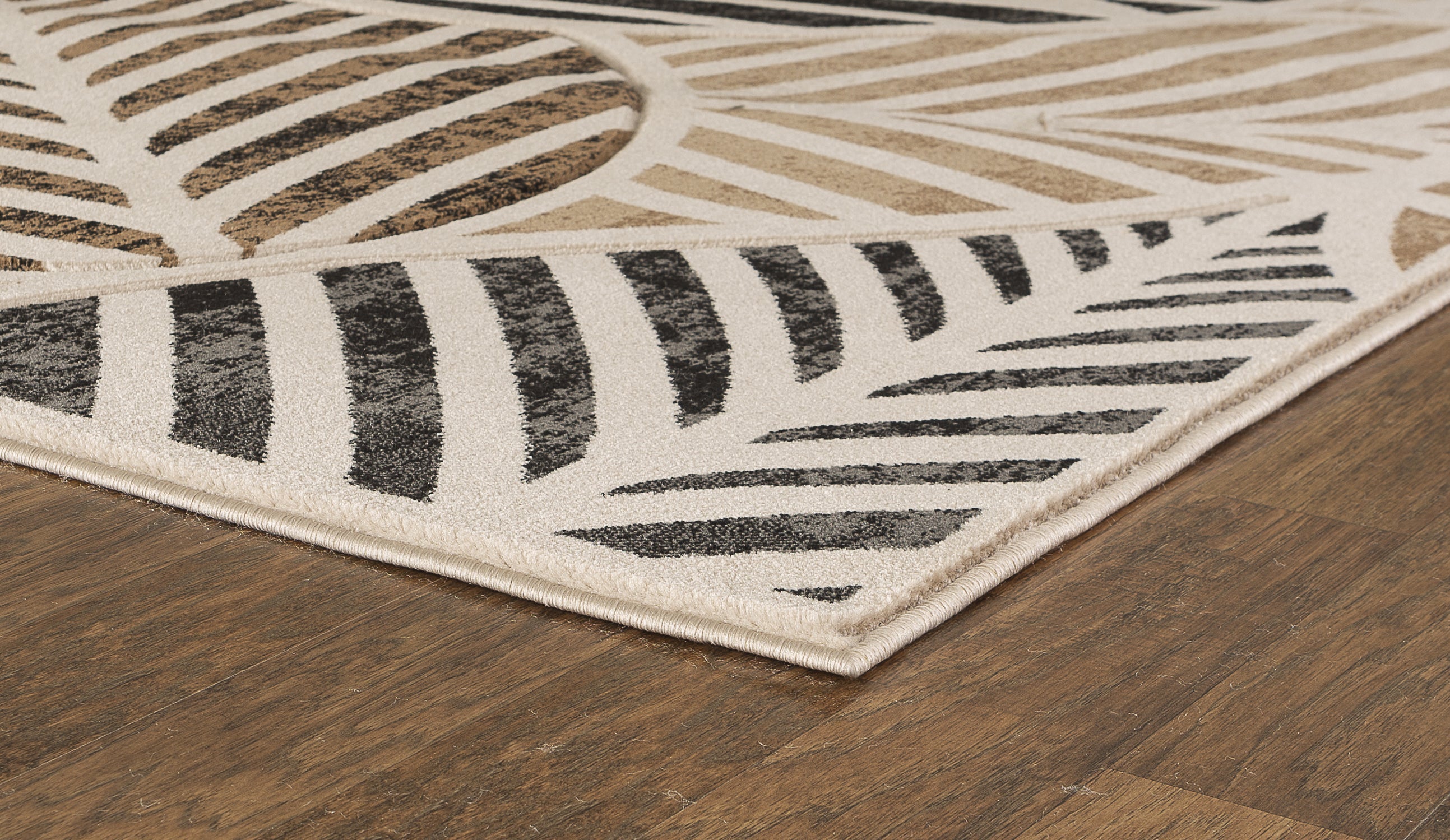 Beige Leaf, Hand-Carved, Soft Living Room Area Rug