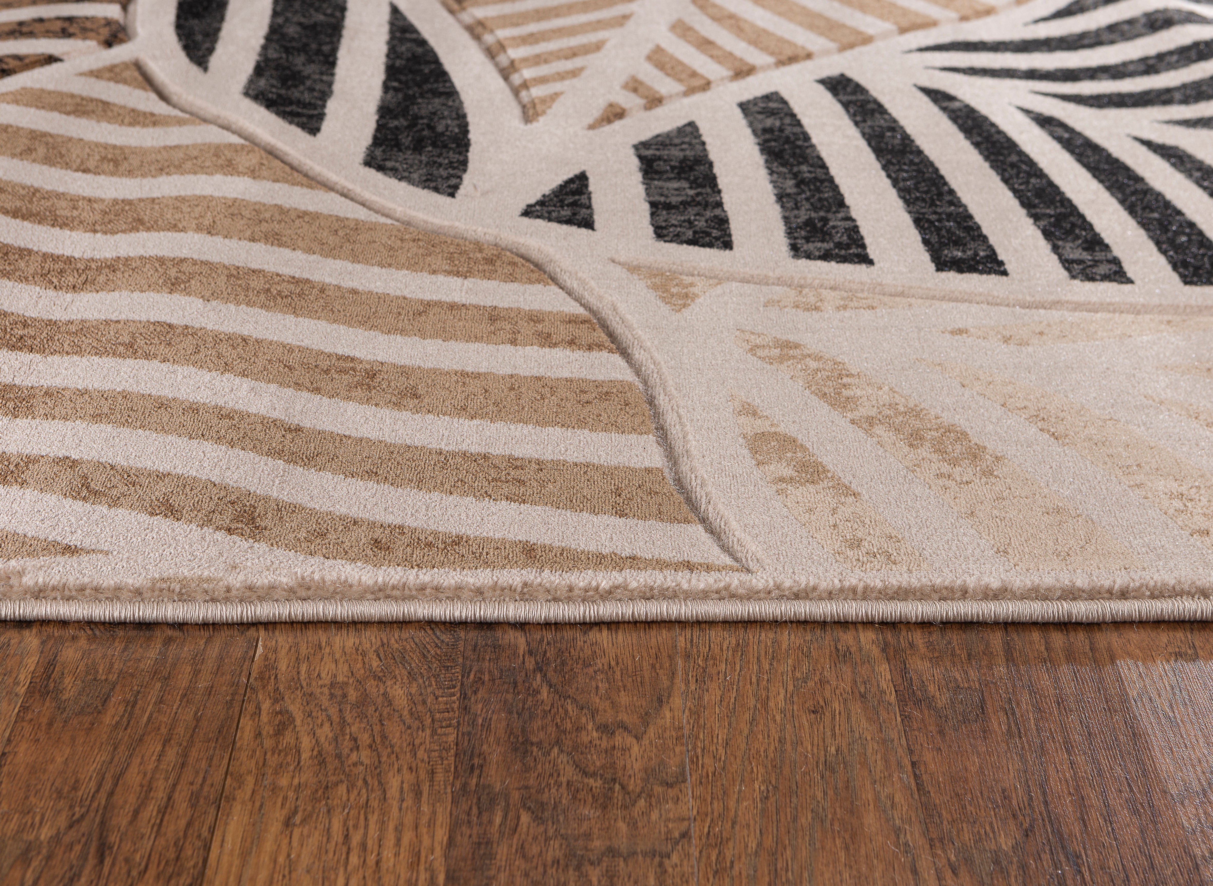 Beige Leaf, Hand-Carved, Soft Living Room Area Rug
