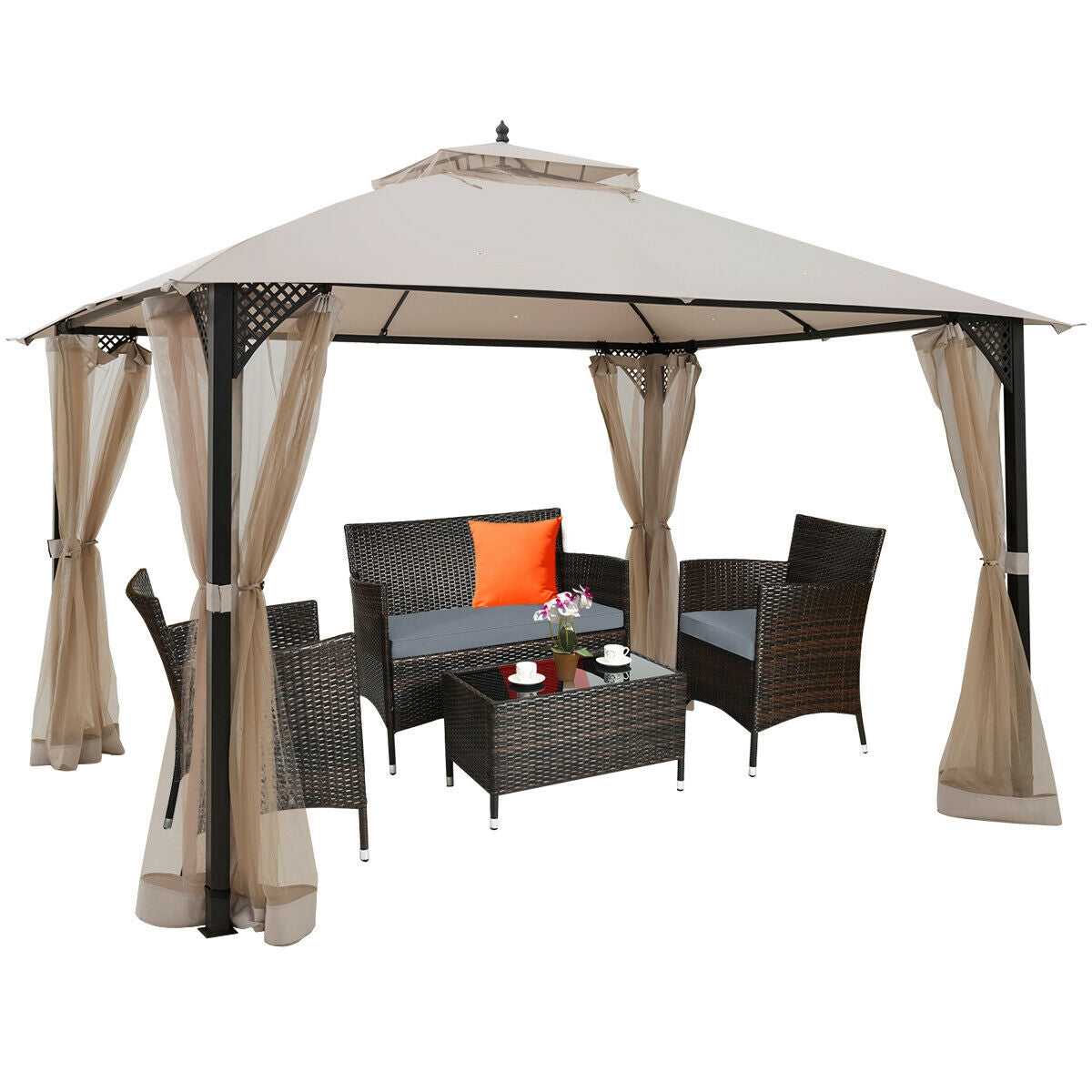 12’ x 10’ Outdoor Double Top Patio Gazebo - Beige