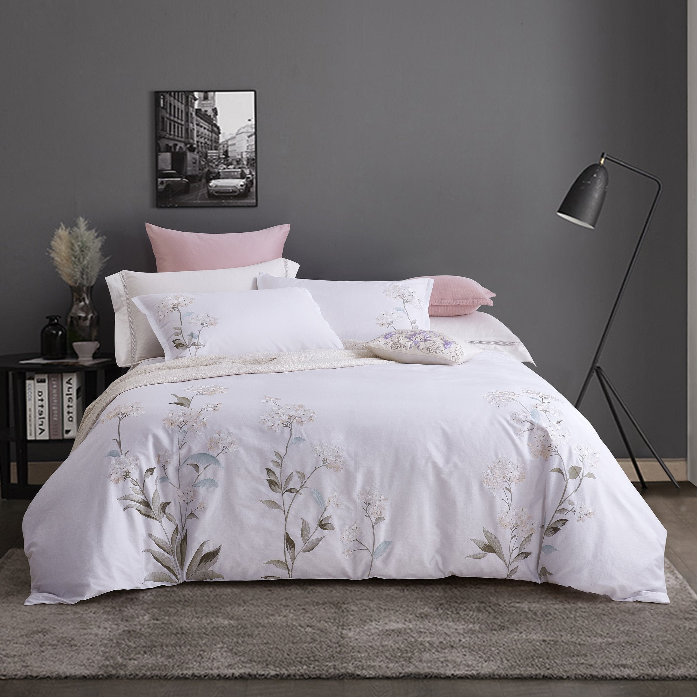 Hydrangea Embroidered Duvet Cover Set