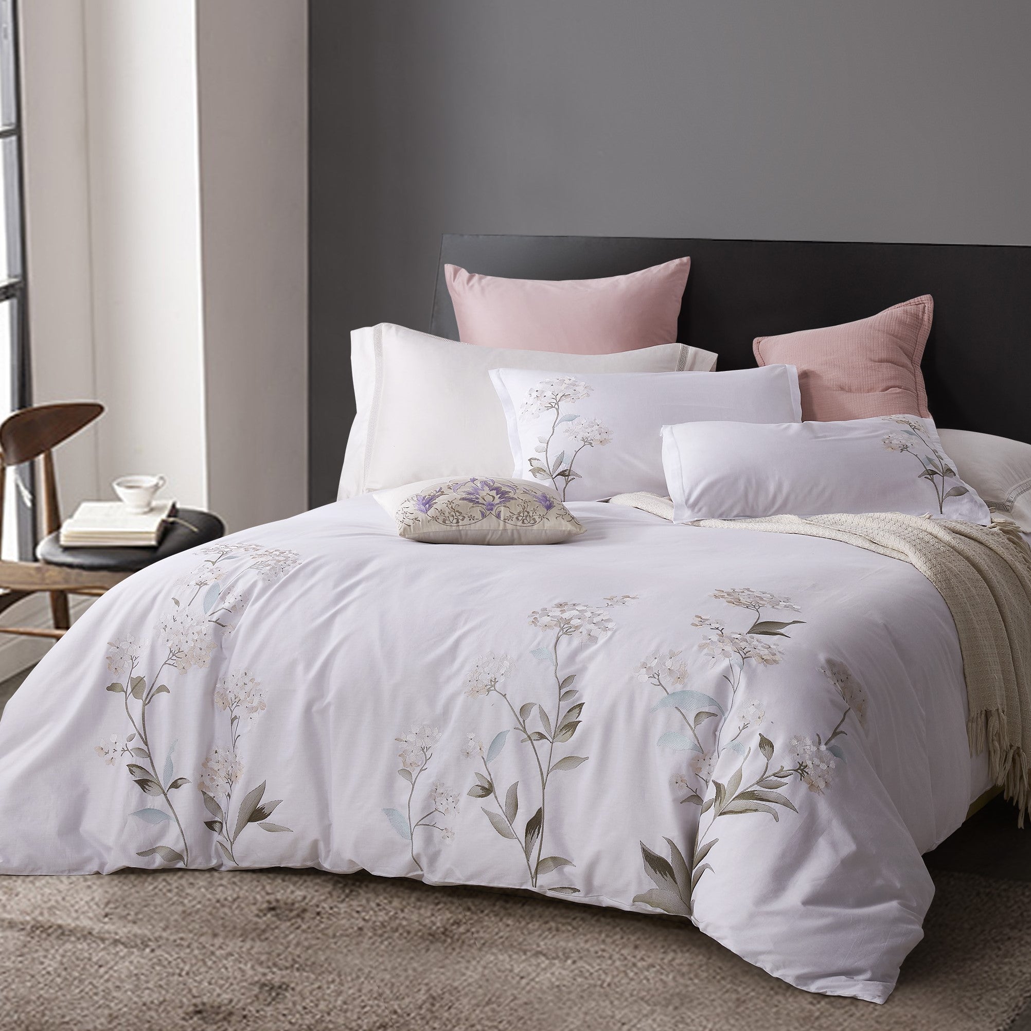 Hydrangea Embroidered Duvet Cover Set