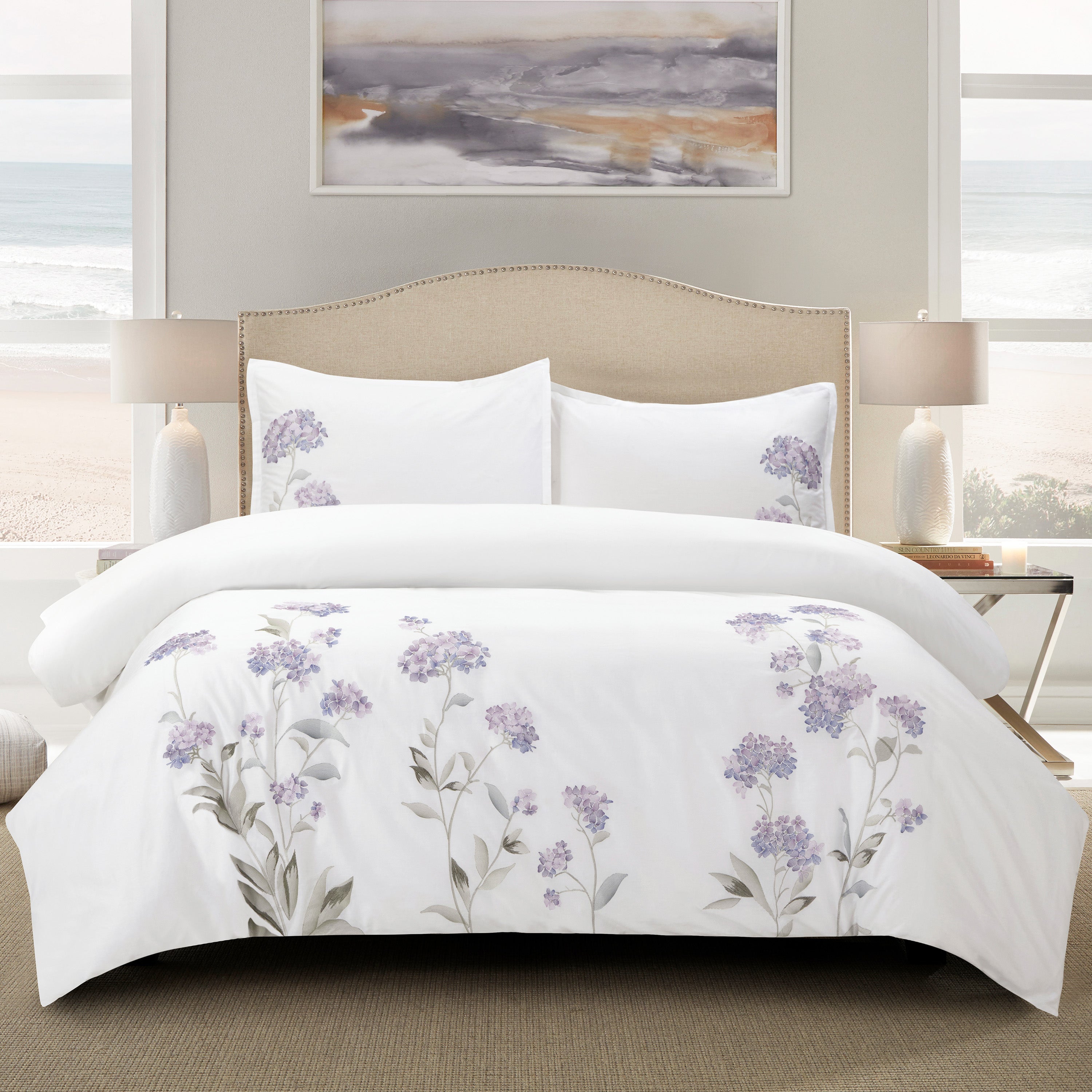 Hydrangea Embroidered Duvet Cover Set