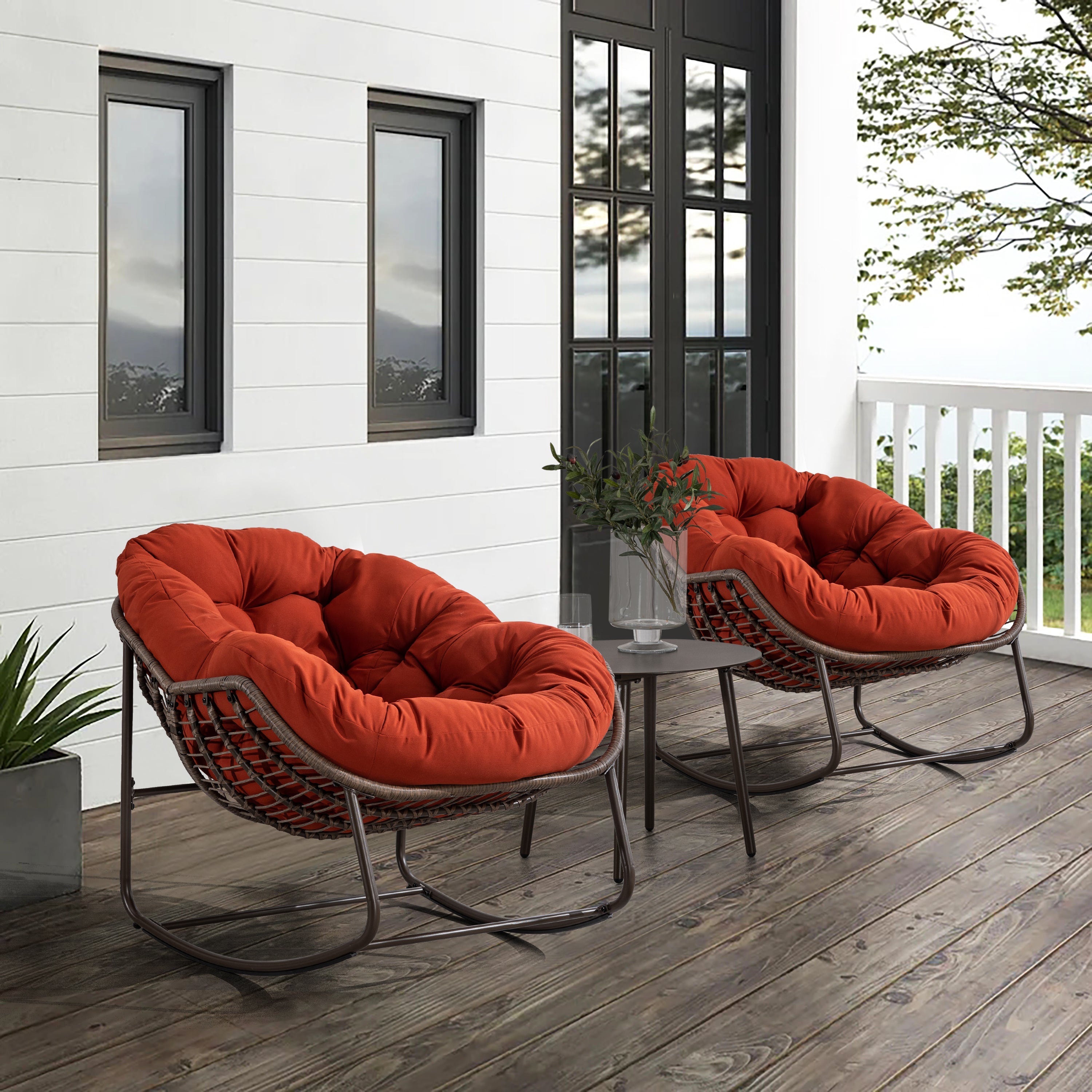 Outdoor Rattan Rocking Chair, Orange