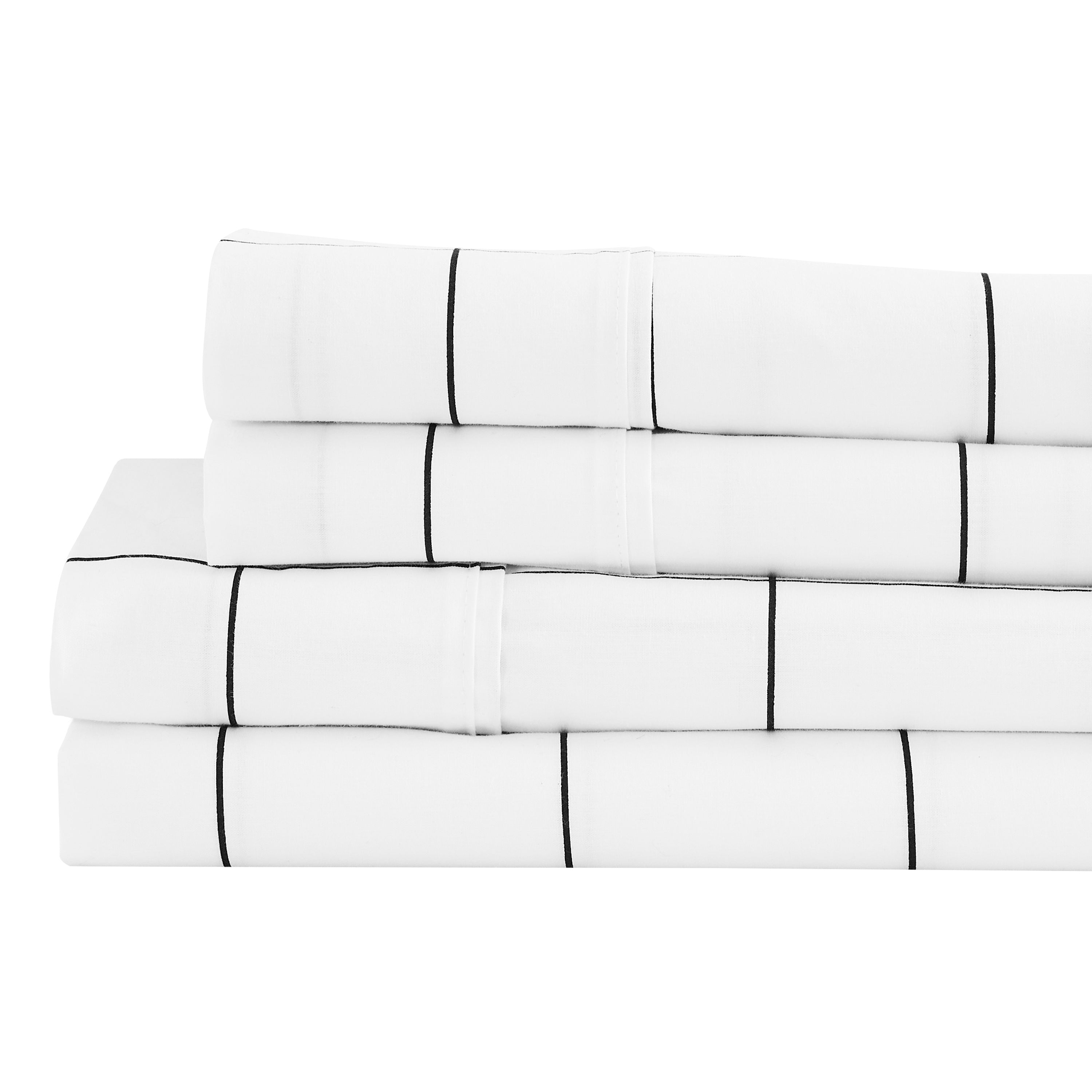 Grid Printed Cotton Percale Sheet Set