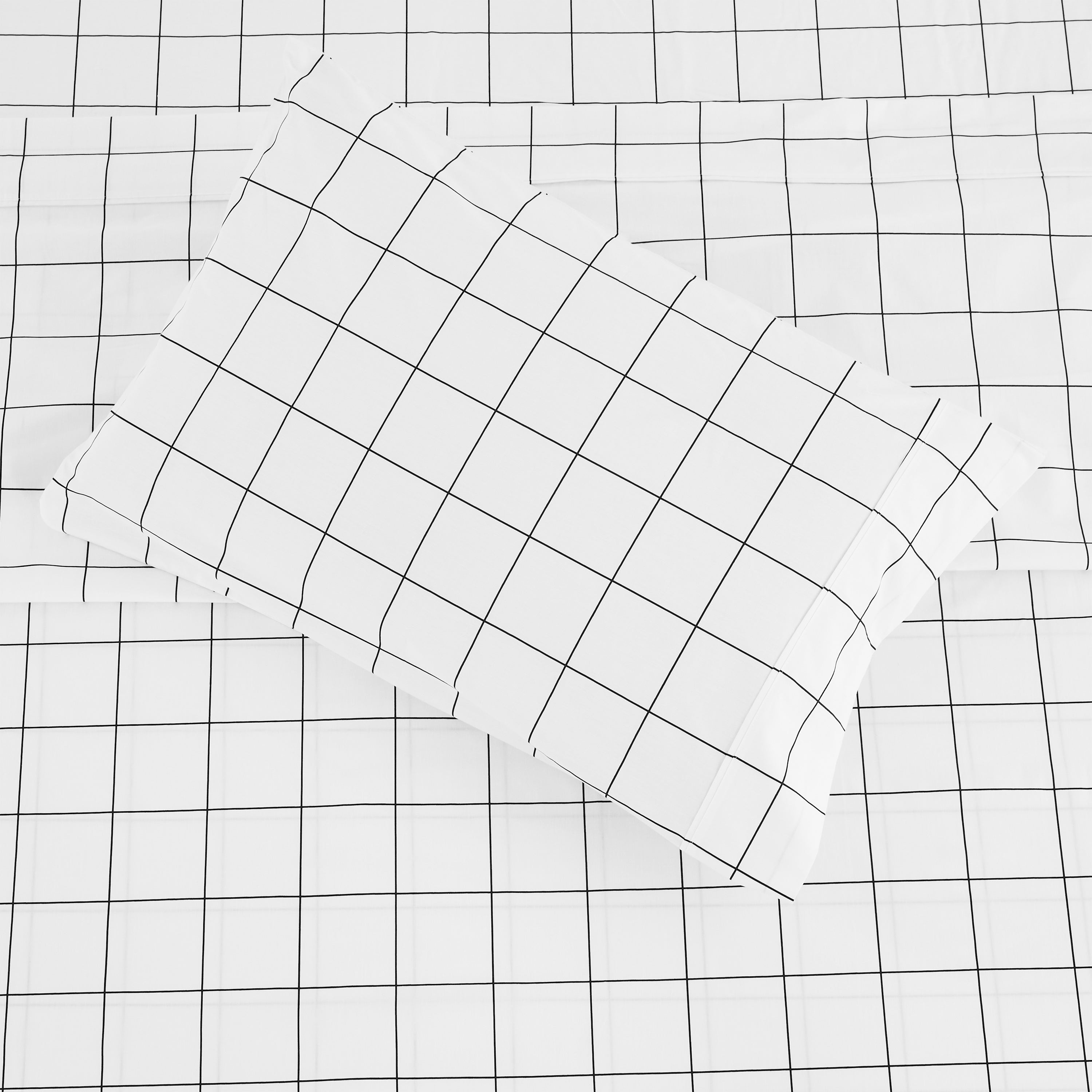 Grid Printed Cotton Percale Pillowcases