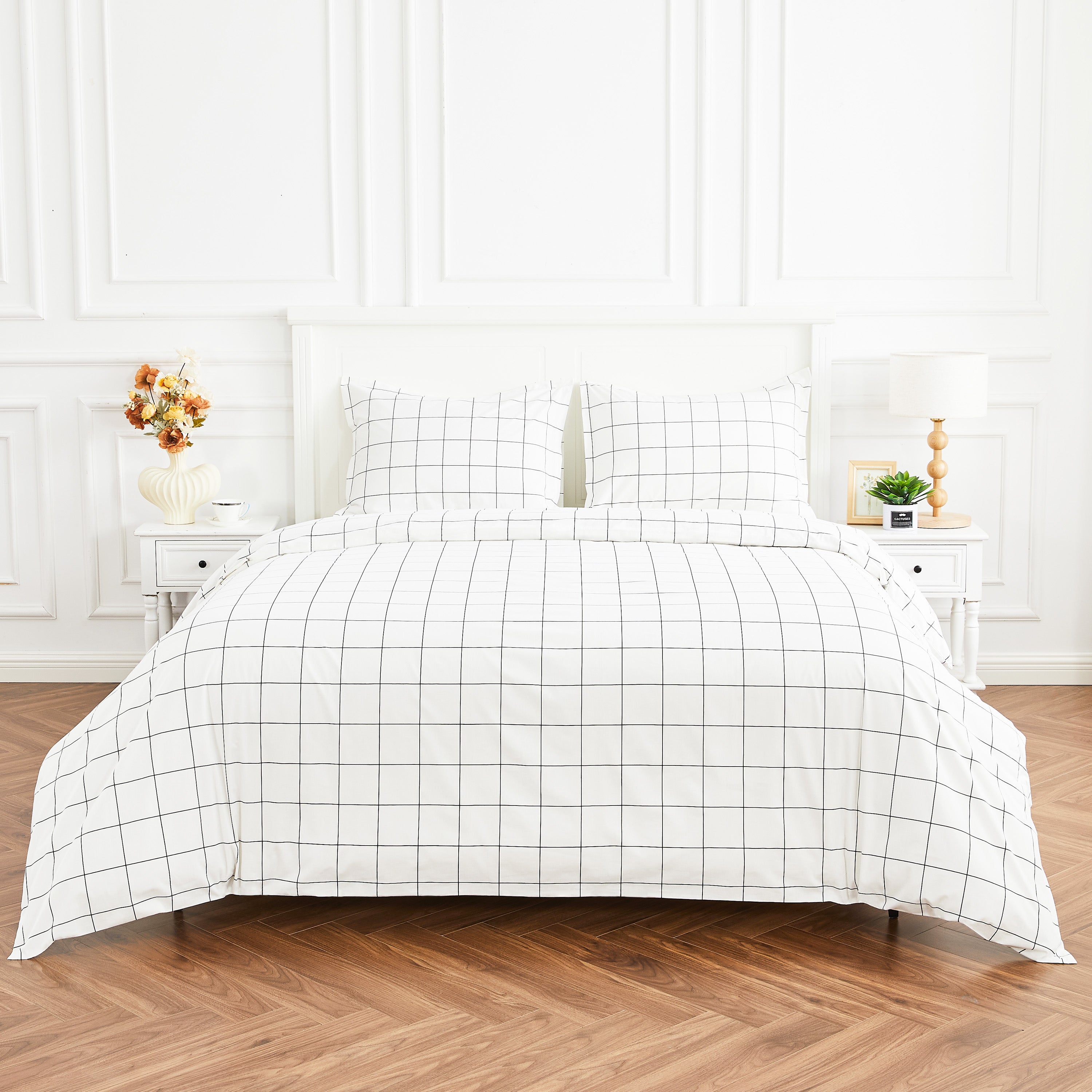 Grid Printed Cotton Percale Duvet Set