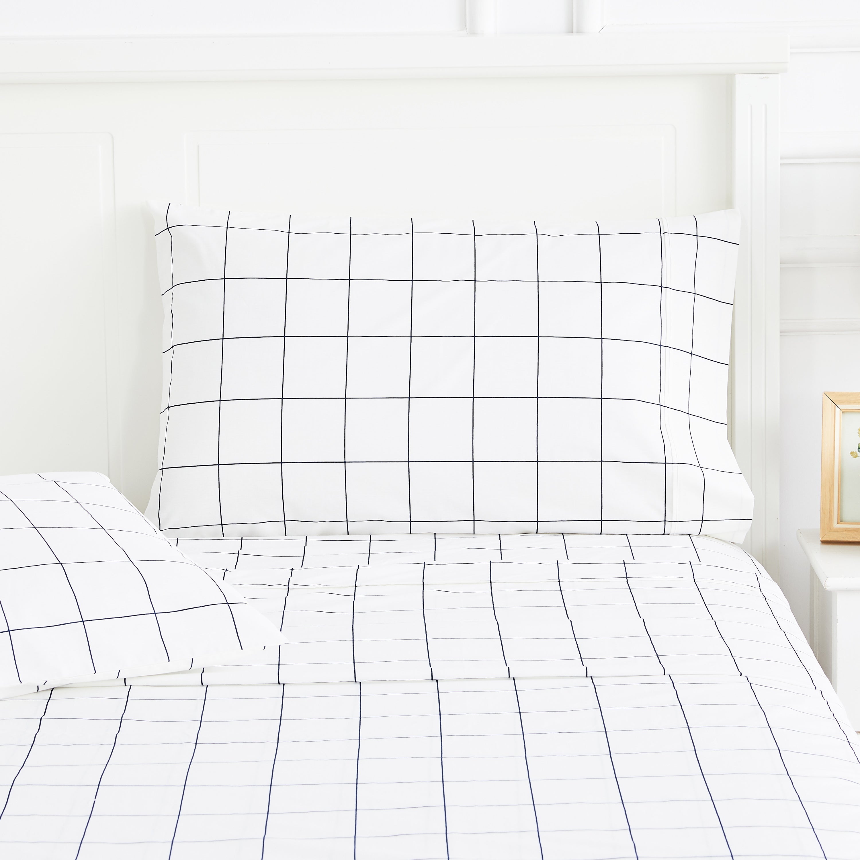 Grid Printed Cotton Percale Pillowcases