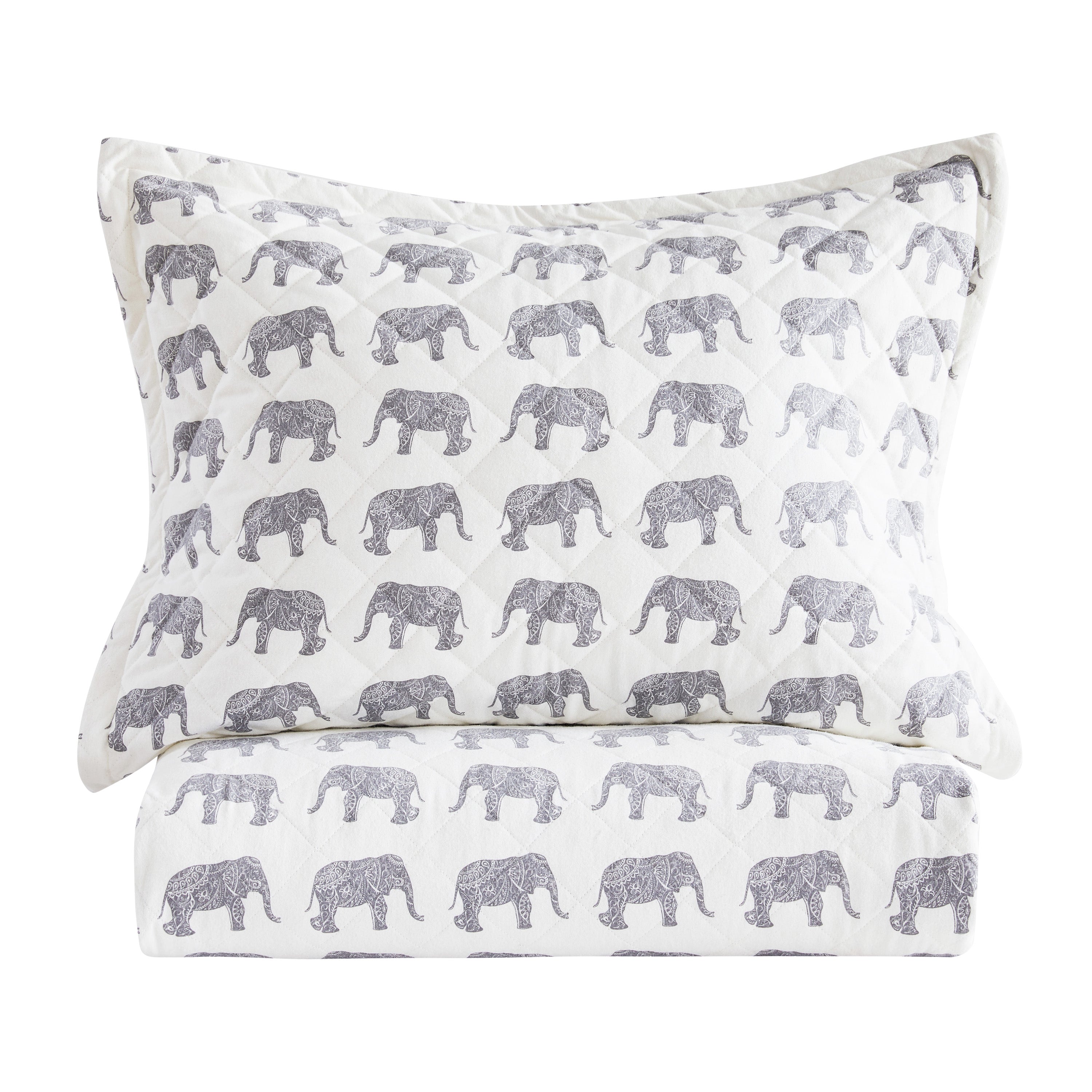 Elephants Cotton Flannel Quilt Set