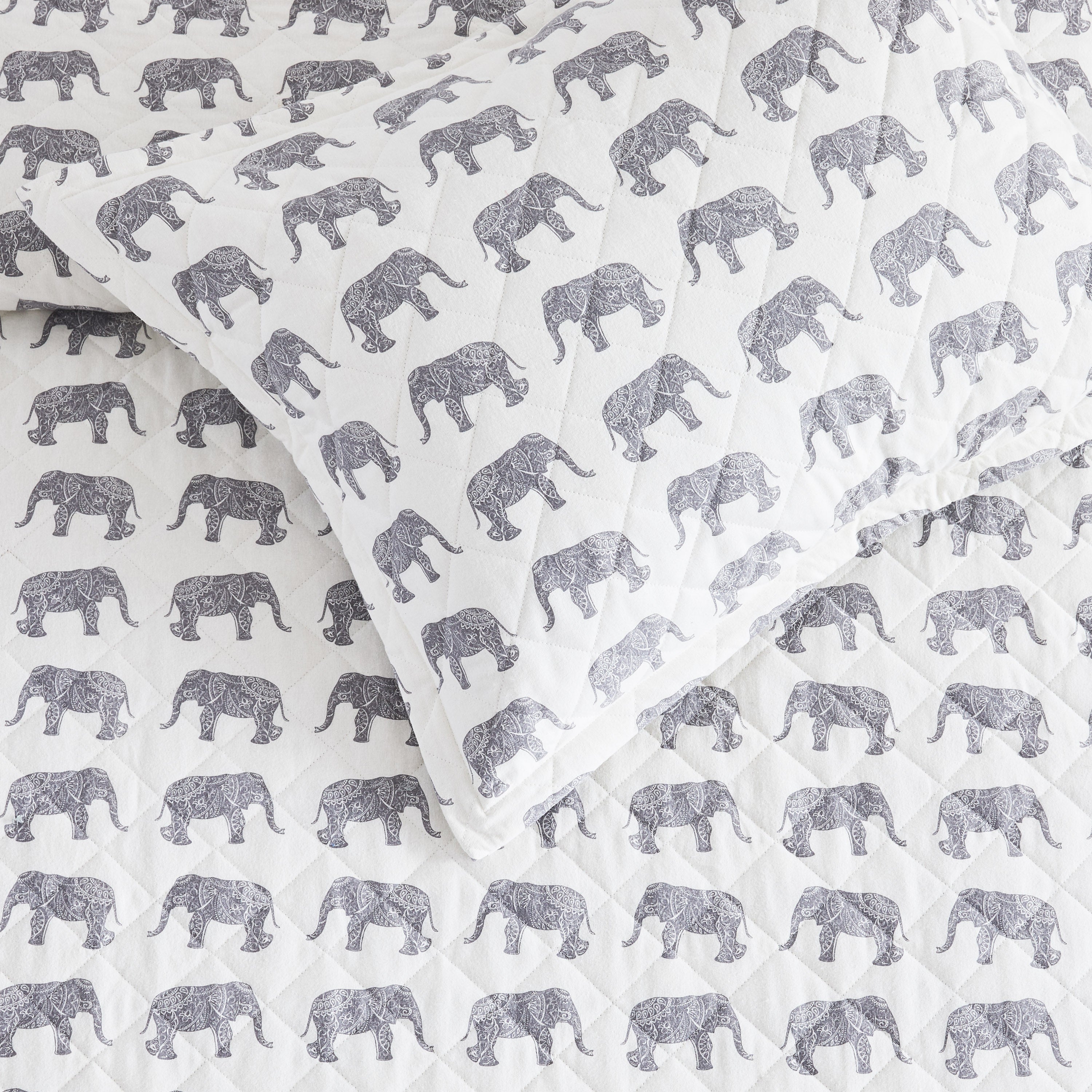Elephants Cotton Flannel Quilt Set