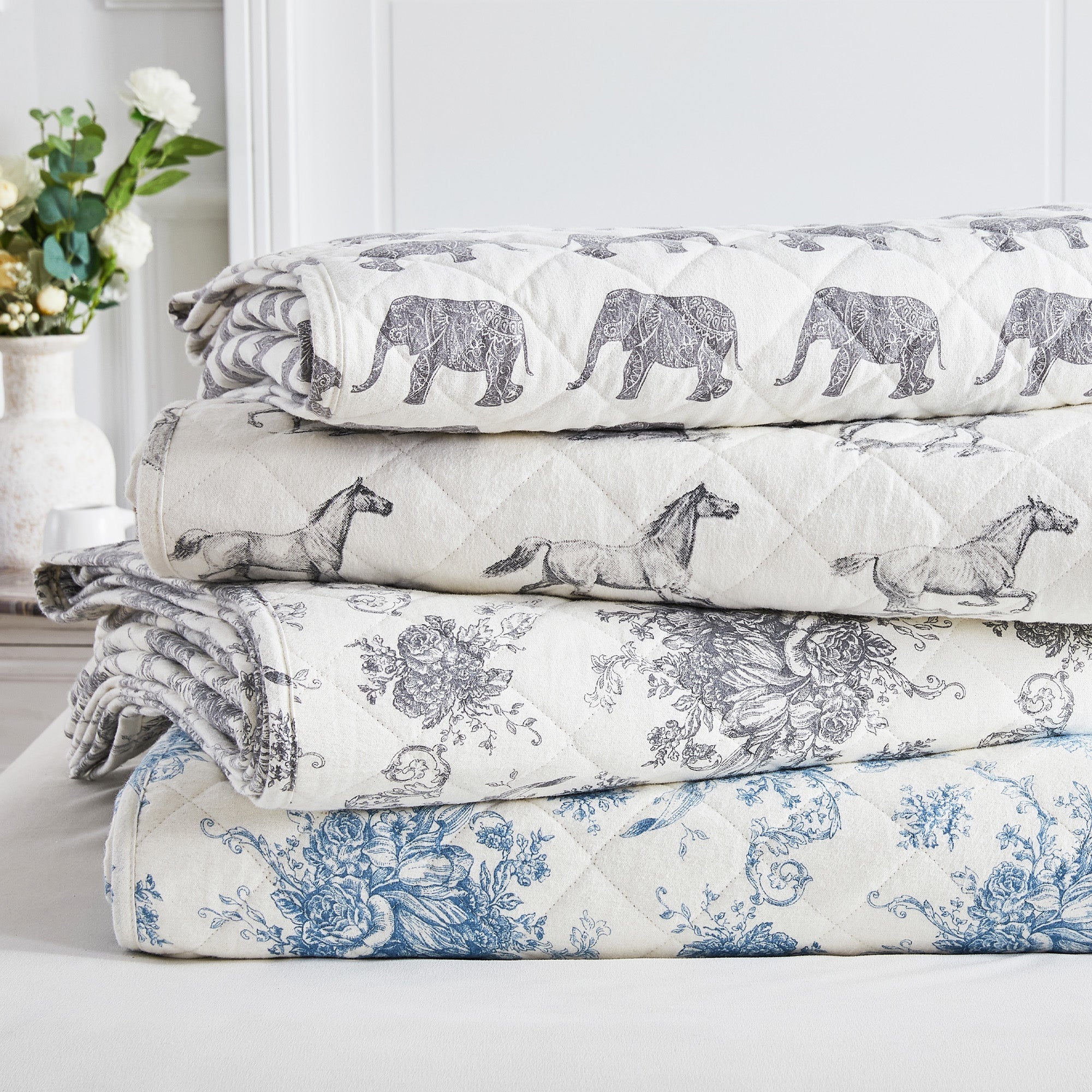 Elephants Cotton Flannel Quilt Set