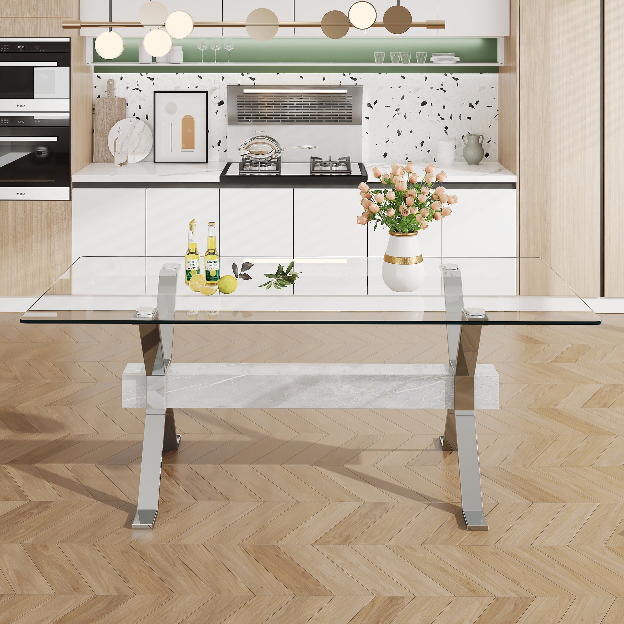 Modern Tempered Glass Dining Table 79 ''x39'' x 30 '' 1105