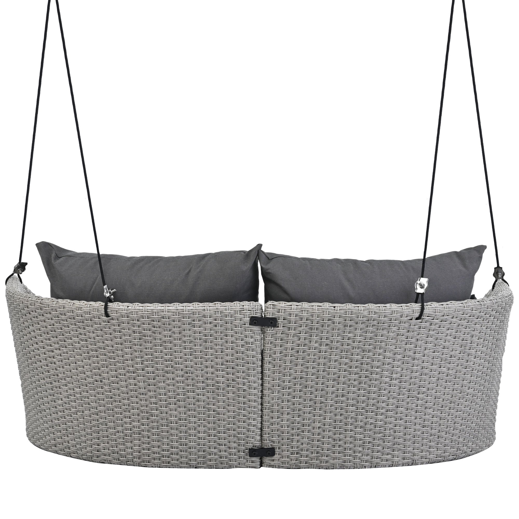 2-Person Rattan Woven Swing Chair, Gray Wicker And Cushion