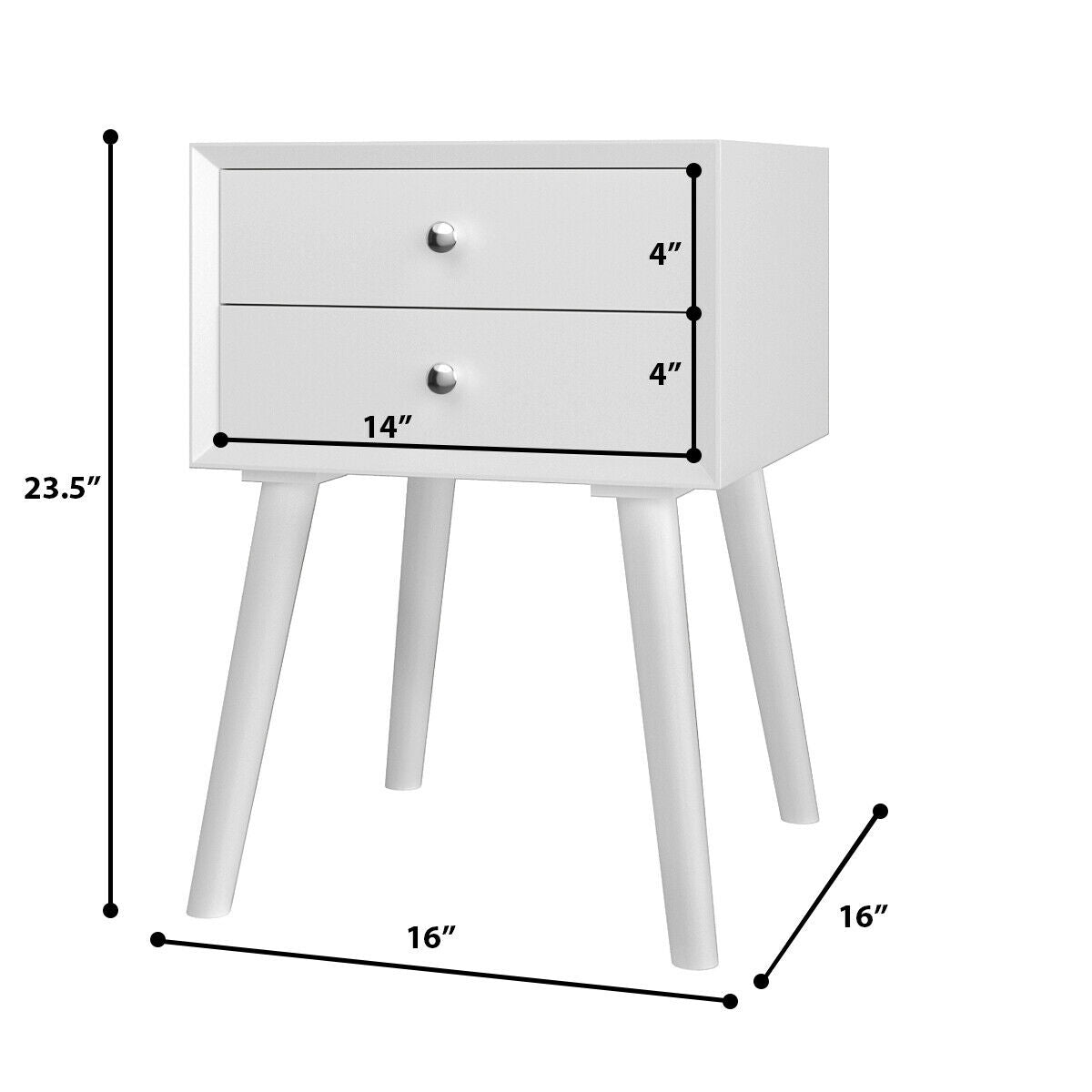 Wooden Nightstand with 2 Storage Drawers-White