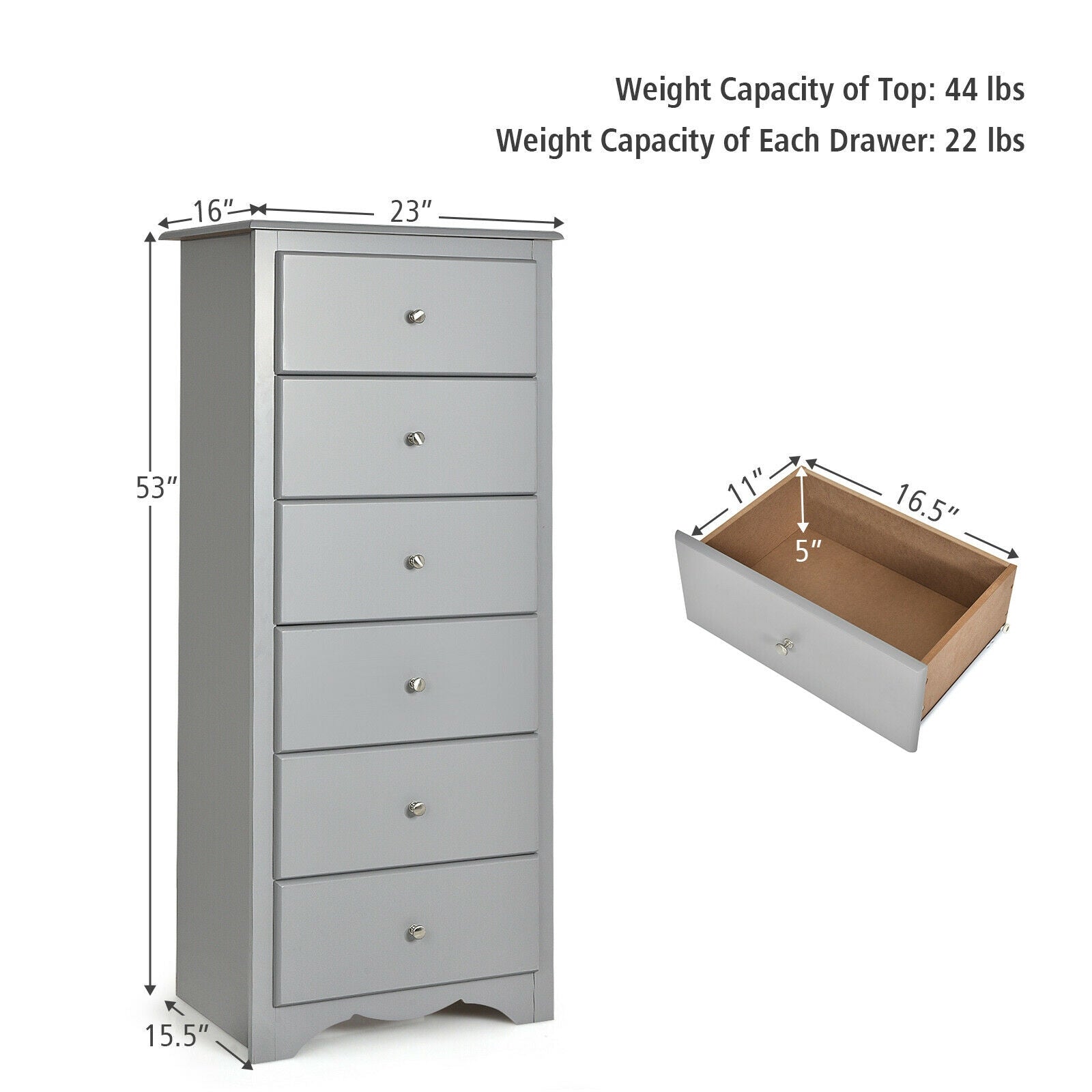 6 Drawers Chest Dresser - Gray