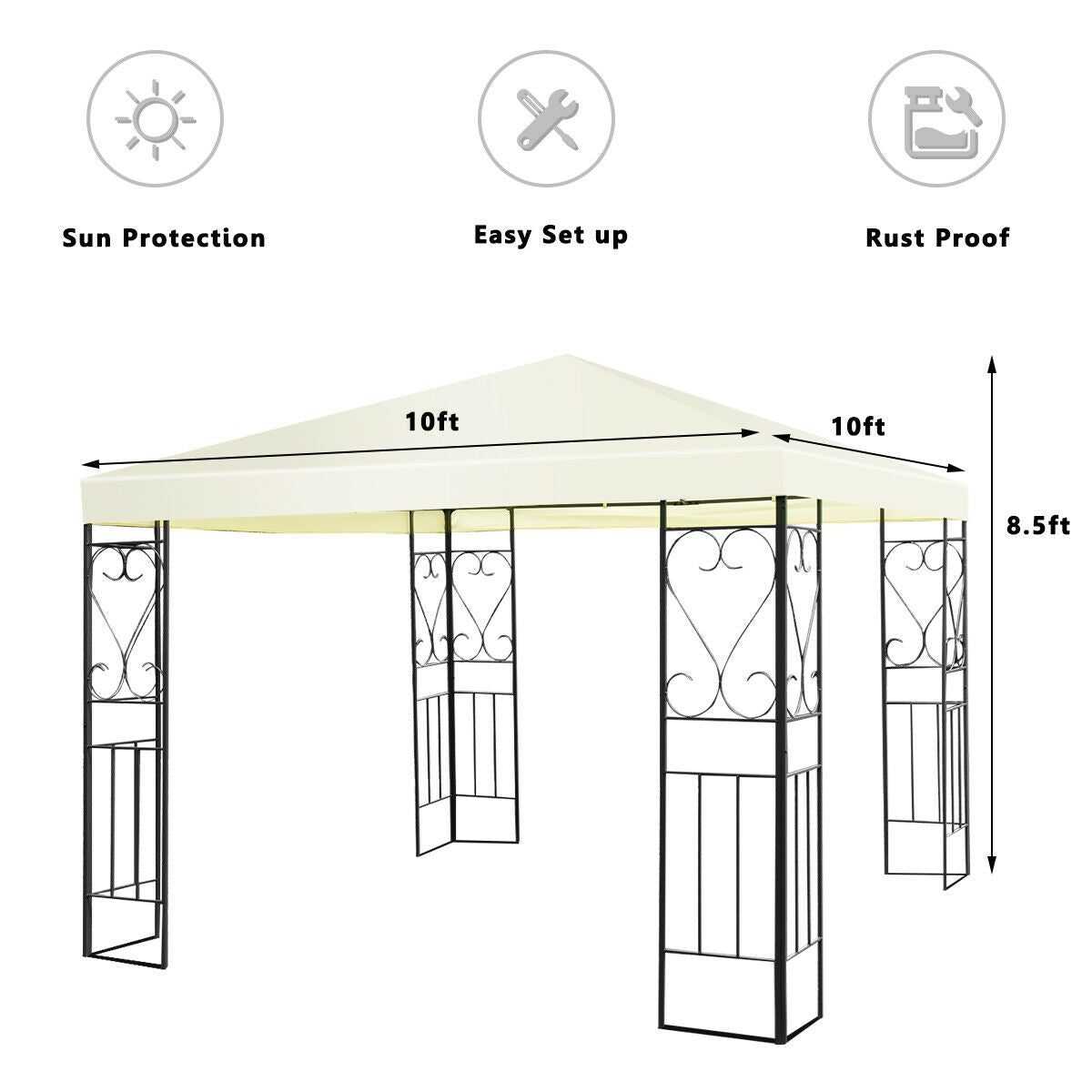 10 x 10 Feet Patio Gazebo, Canopy Tent, Garden Shelter