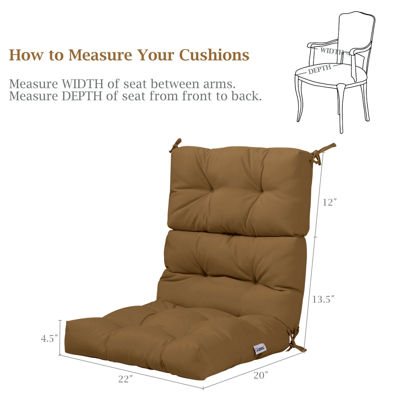22 x 44 Inch Tufted Outdoor Patio Chair Seating Pad - Brown