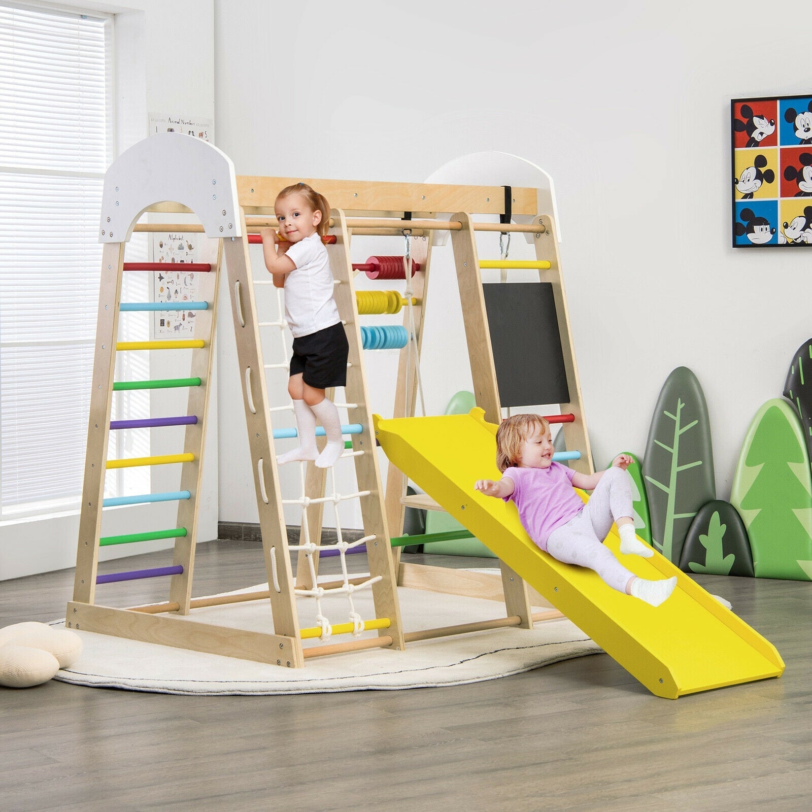 Indoor Wooden 8-in-1 Climber Playset for Children-Multicolor