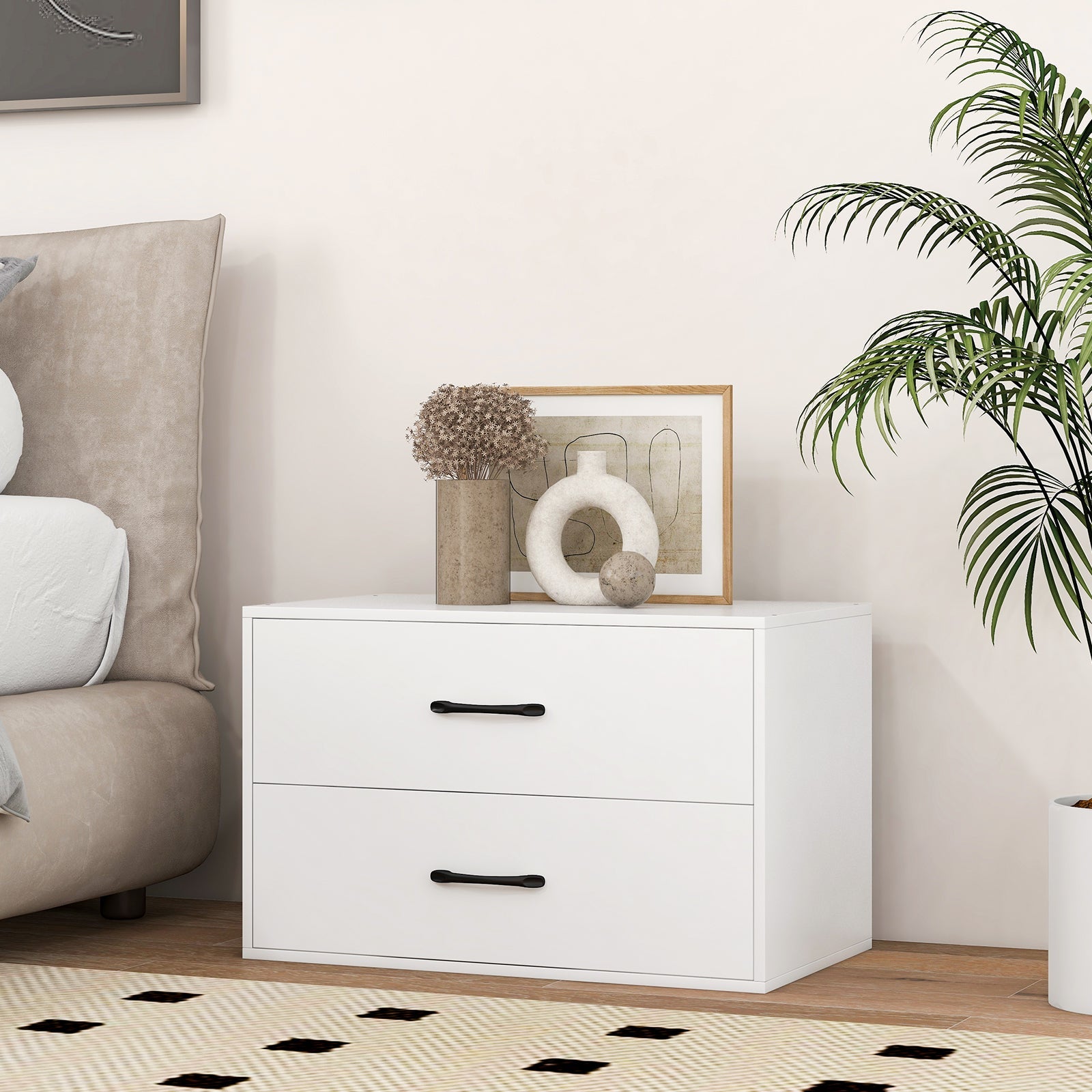 2-Drawer Stackable Horizontal Storage Cabinet Dresser Chest White