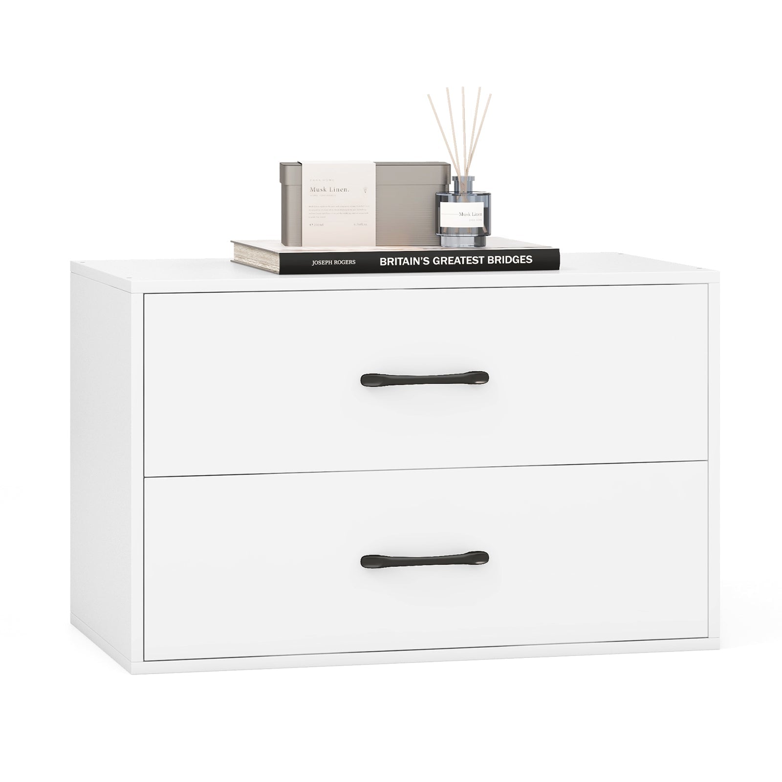 2-Drawer Stackable Horizontal Storage Cabinet Dresser Chest White