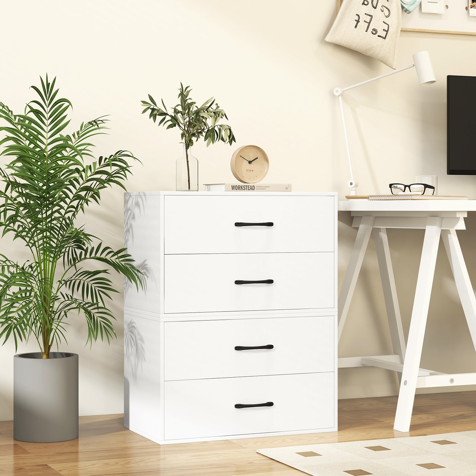 2-Drawer Stackable Horizontal Storage Cabinet Dresser Chest White