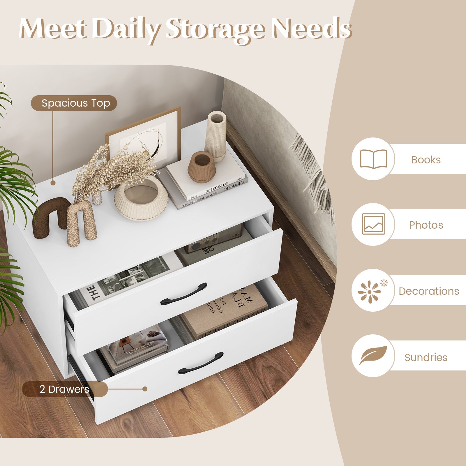 2-Drawer Stackable Horizontal Storage Cabinet Dresser Chest White