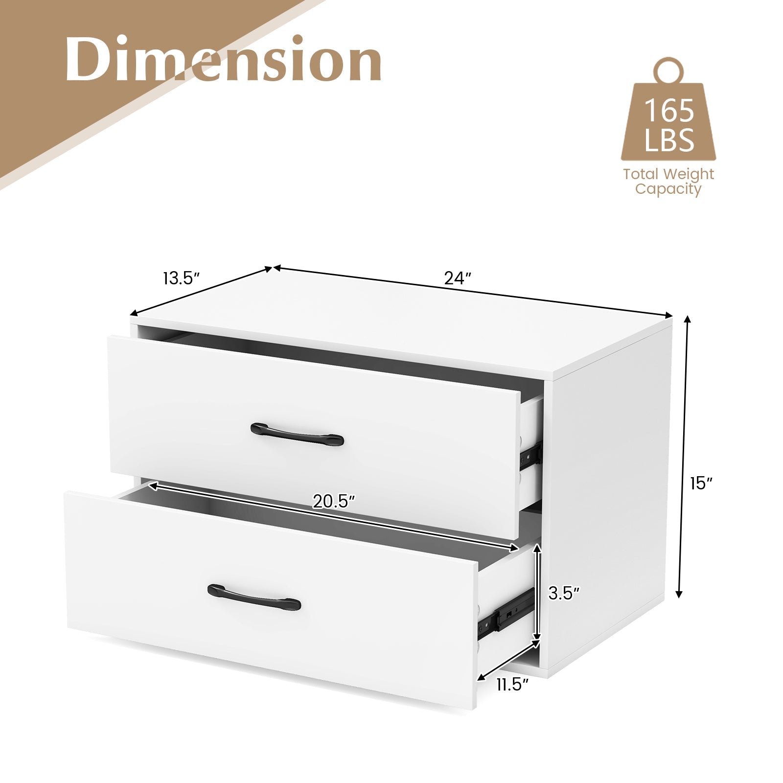 2-Drawer Stackable Horizontal Storage Cabinet Dresser Chest White