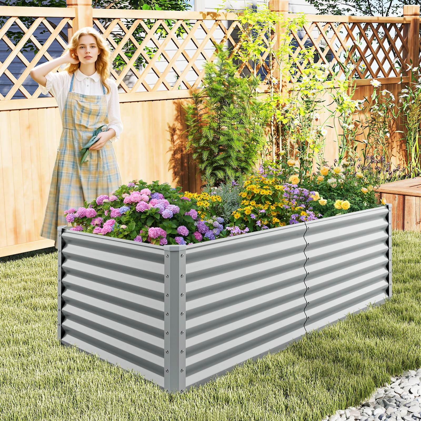 6 x 3 x 2 Feet Metal Rectangular Raised Garden Bed -Gray