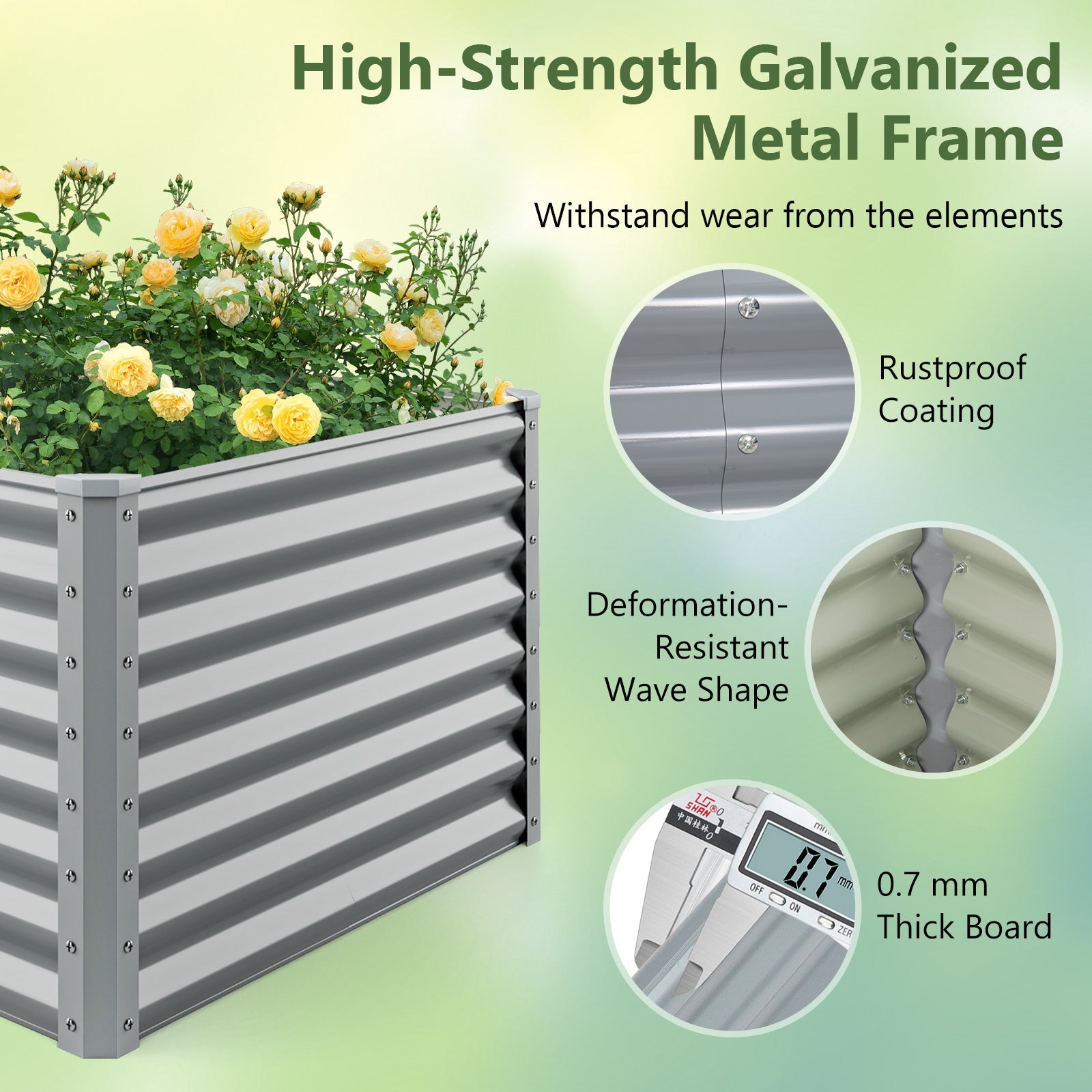6 x 3 x 2 Feet Metal Rectangular Raised Garden Bed -Gray