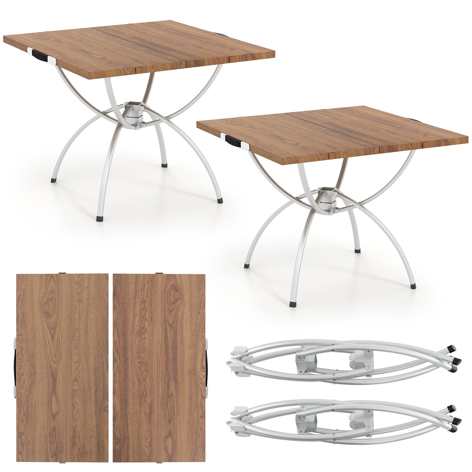 2 Pack Folding Camping Table with Wood-grain Tabletop -Natural