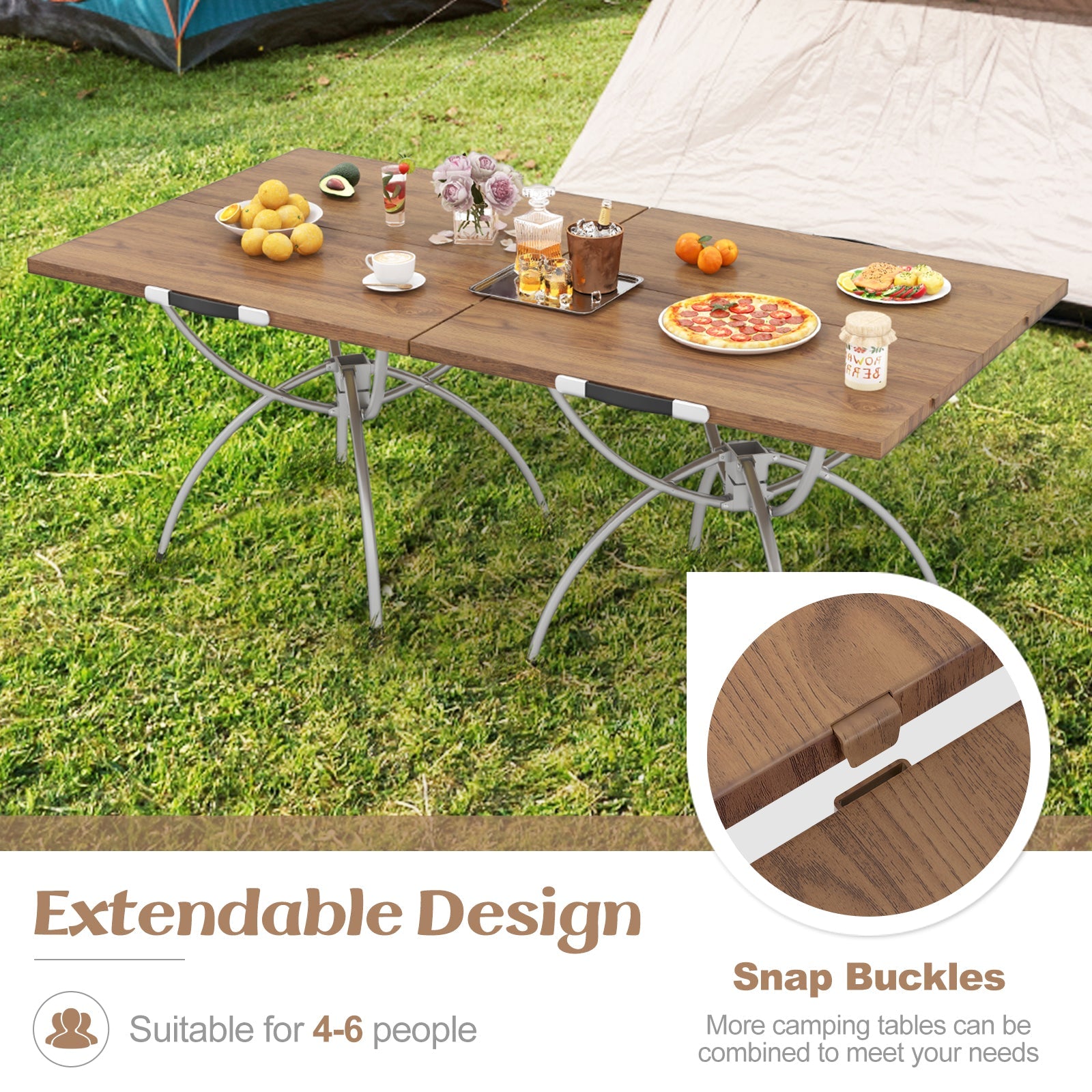 2 Pack Folding Camping Table with Wood-grain Tabletop -Natural