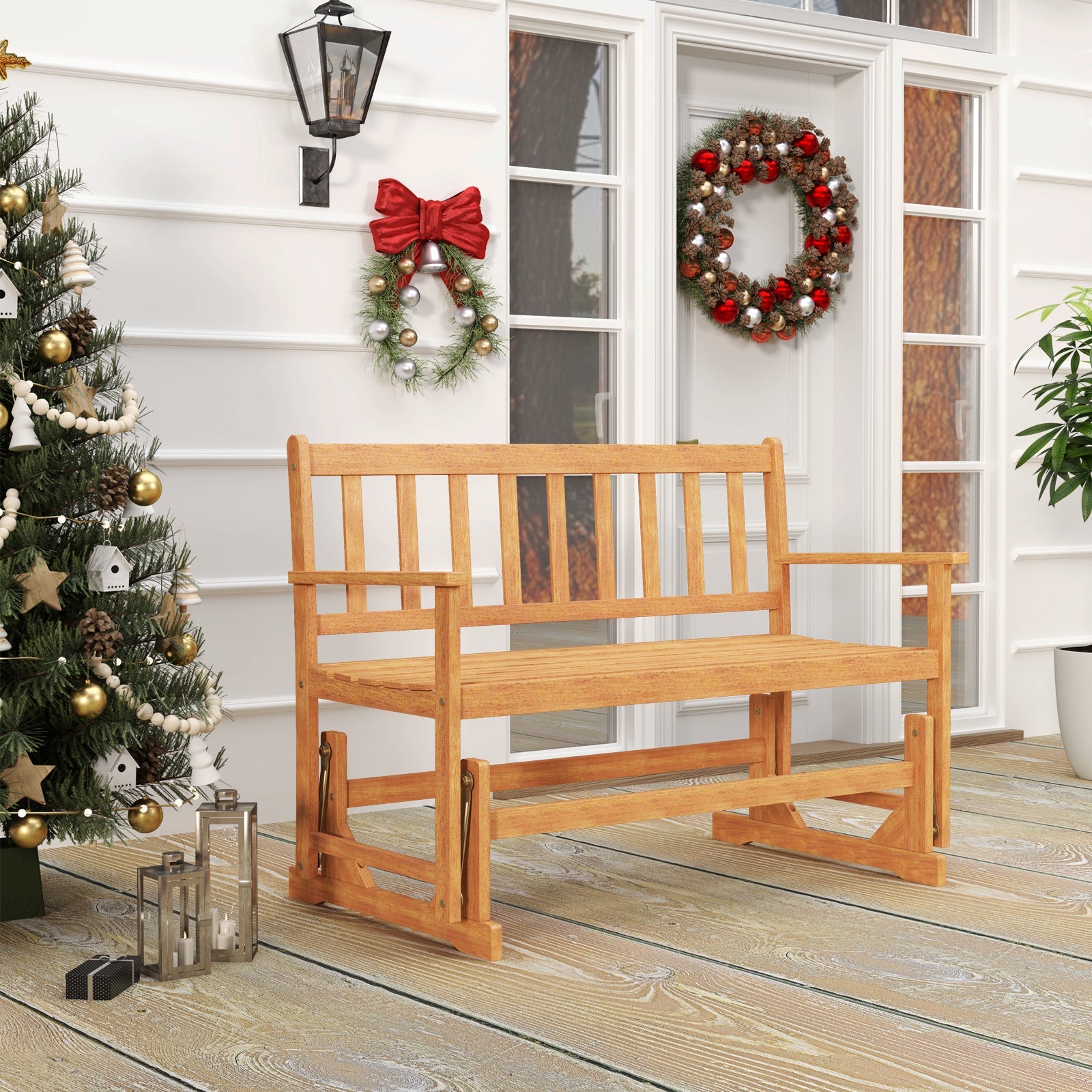 2-Person Outdoor Acacia Wood Glider Bench