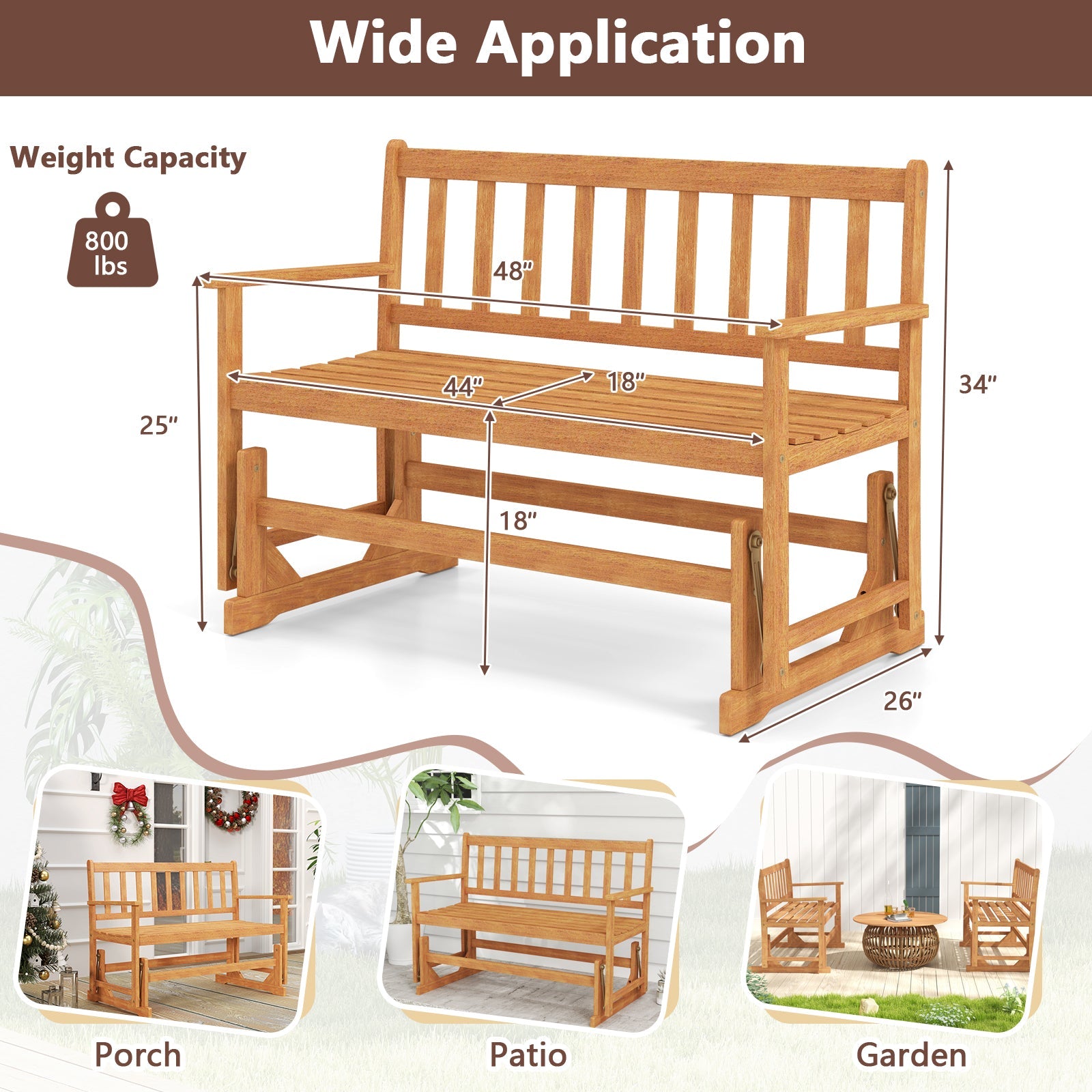 2-Person Outdoor Acacia Wood Glider Bench